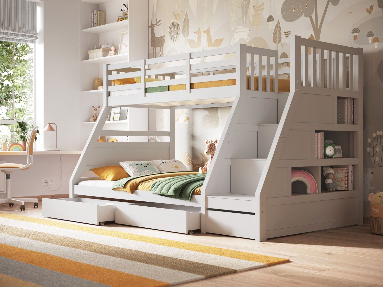 Flair Lunar Wooden Triple Staircase Bunk Bed with Storage