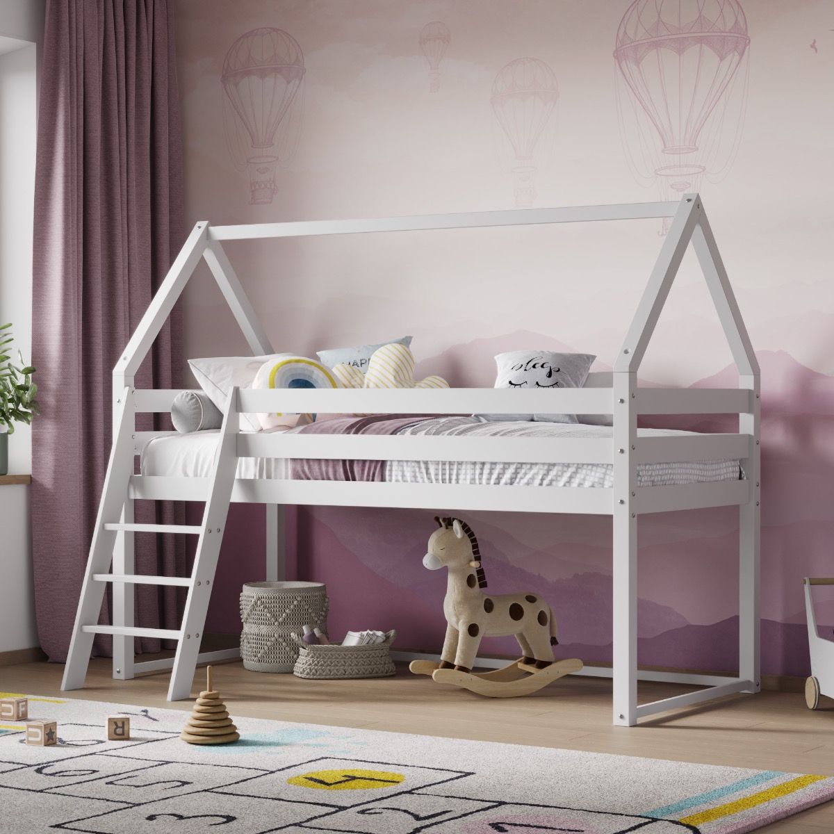Flair Ellie House Mid Sleeper Bed White Solid Wood