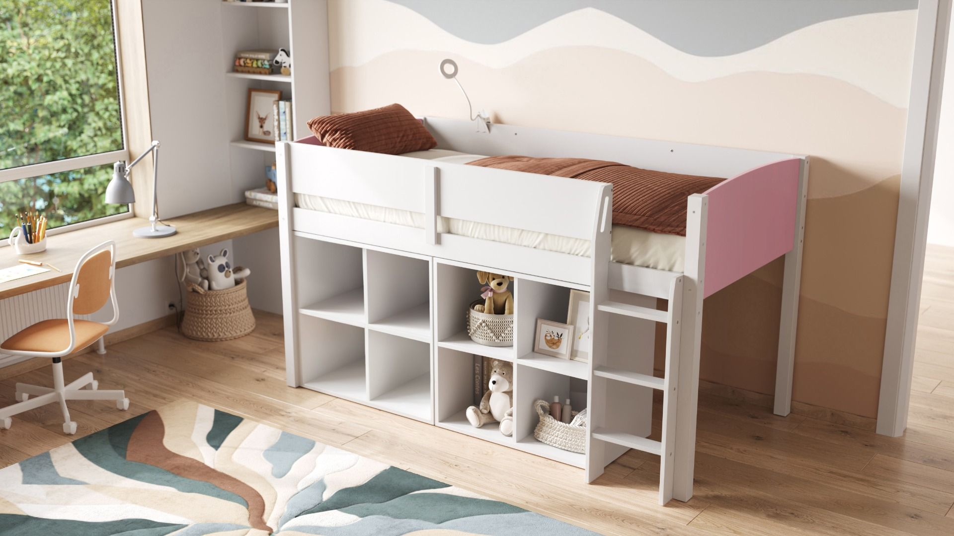 Flair Loop Mid Sleeper Bed Cube Unit Set White