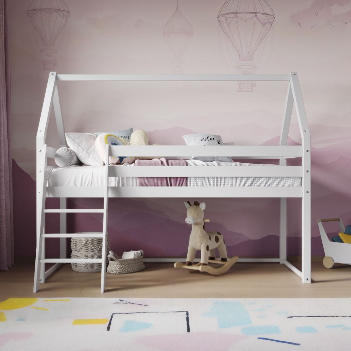 Flair Ellie House Mid Sleeper Bed White Solid Wood