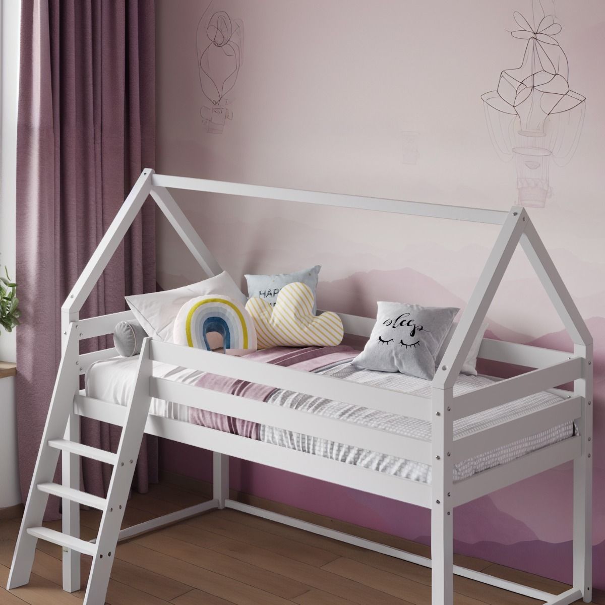 Flair Ellie House Mid Sleeper Bed White Solid Wood