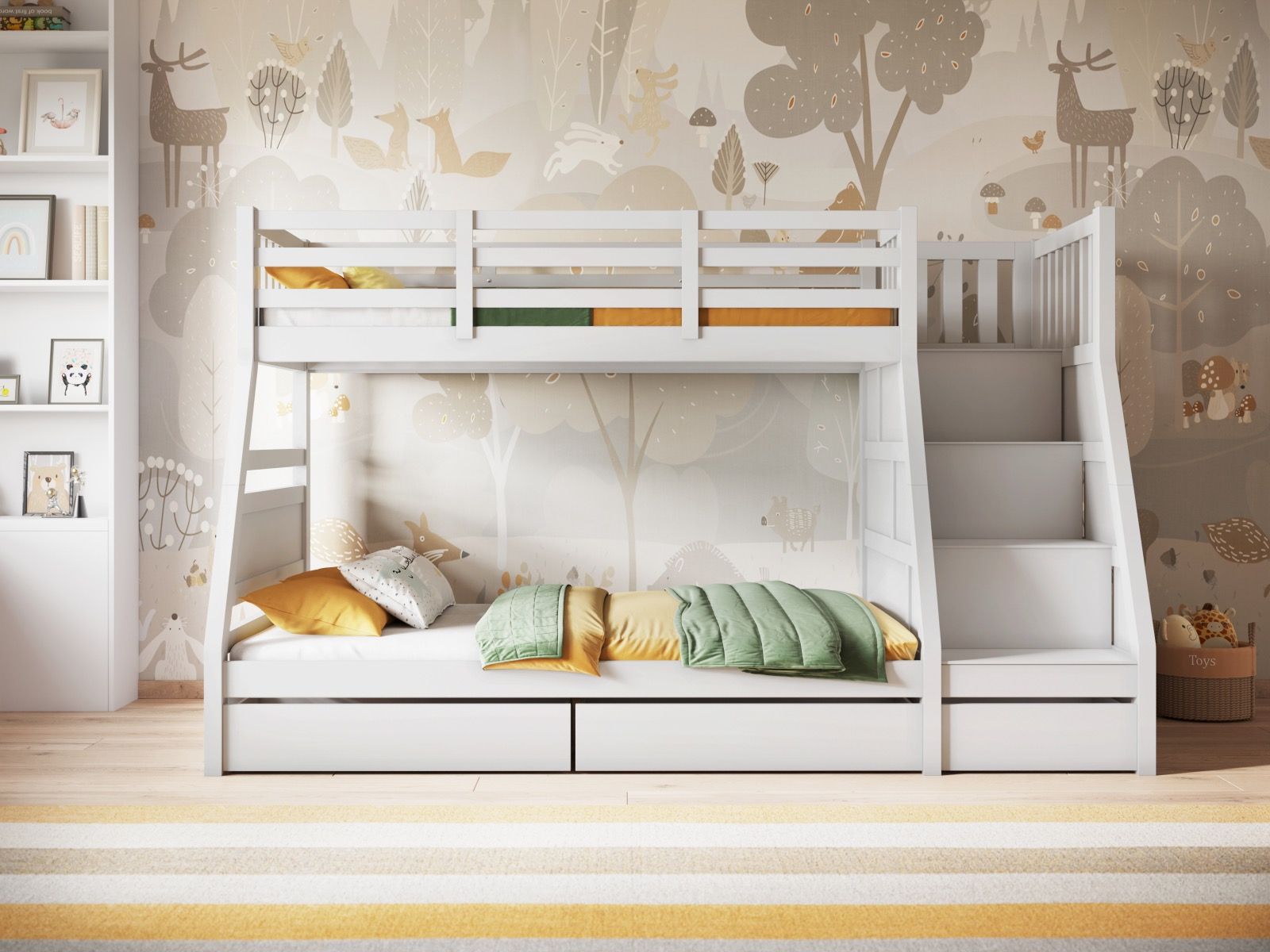 Flair Lunar Wooden Triple Staircase Bunk Bed with Storage