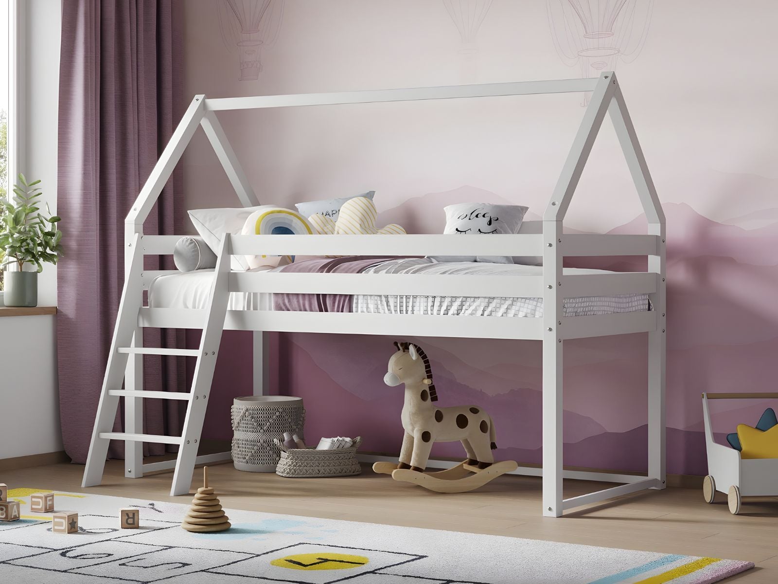 Flair Ellie House Mid Sleeper Bed White Solid Wood