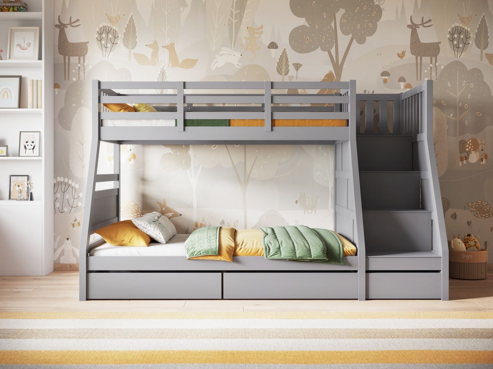 Flair Lunar Wooden Triple Staircase Bunk Bed with Storage