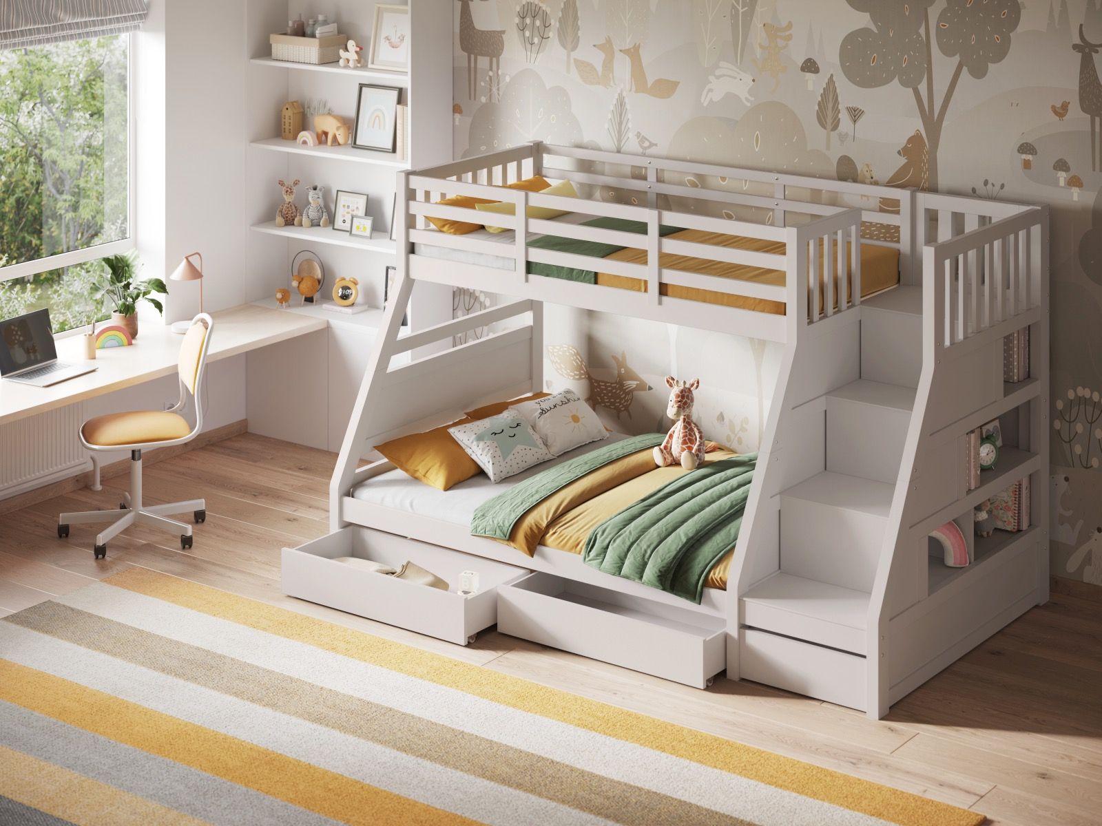 Flair Lunar Wooden Triple Staircase Bunk Bed with Storage