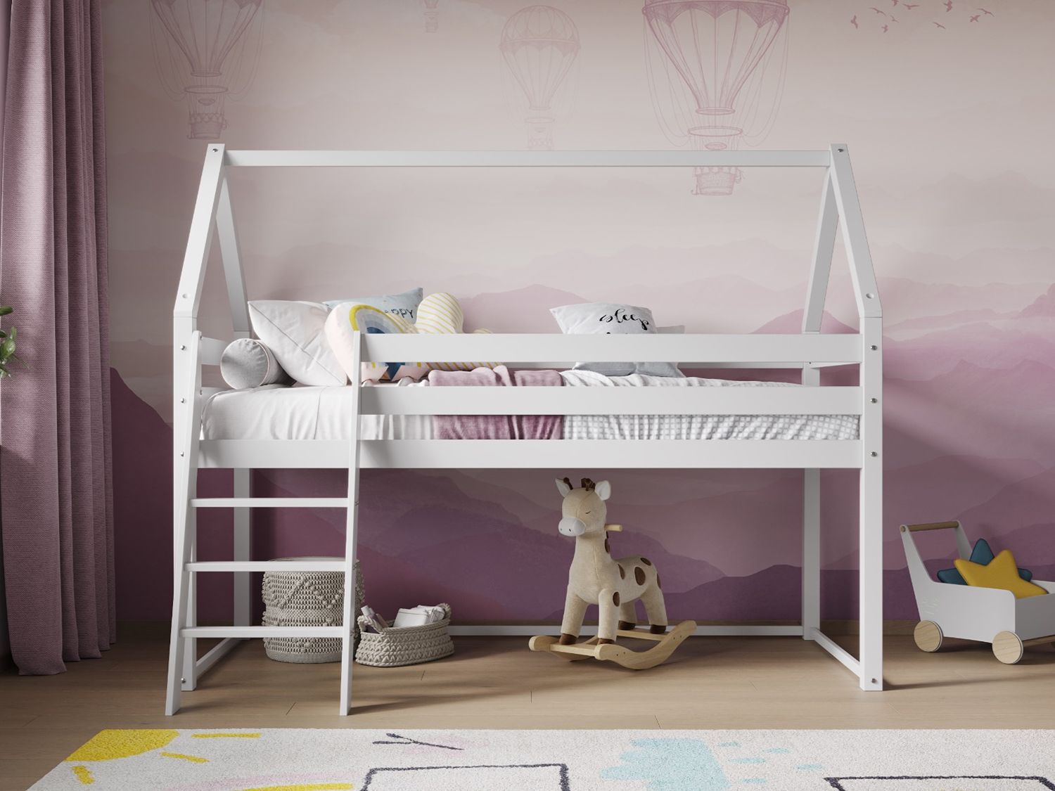 Flair Ellie House Mid Sleeper Bed White Solid Wood