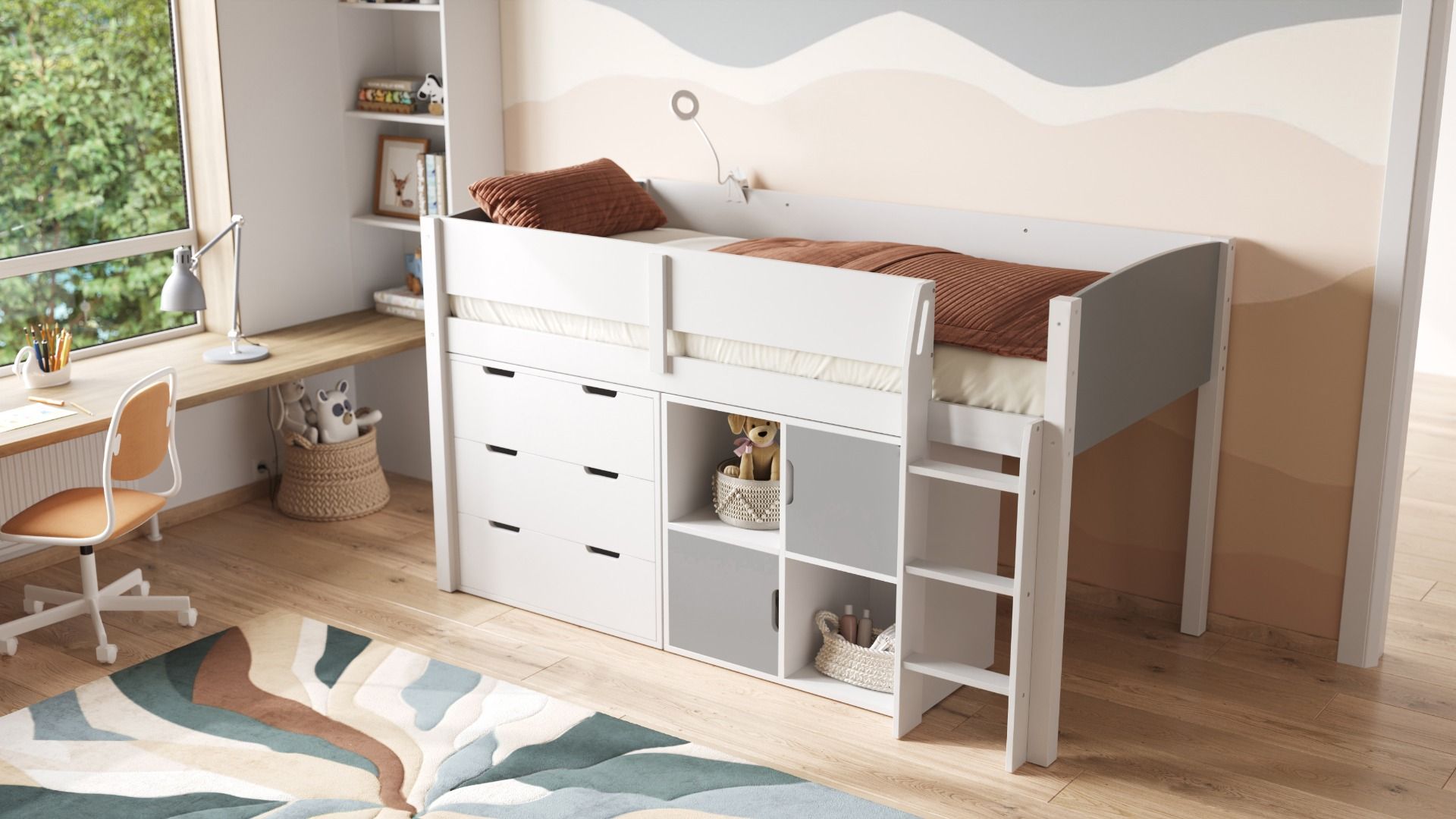 Flair Loop Mid Sleeper Bed Full Storage Set With Doors