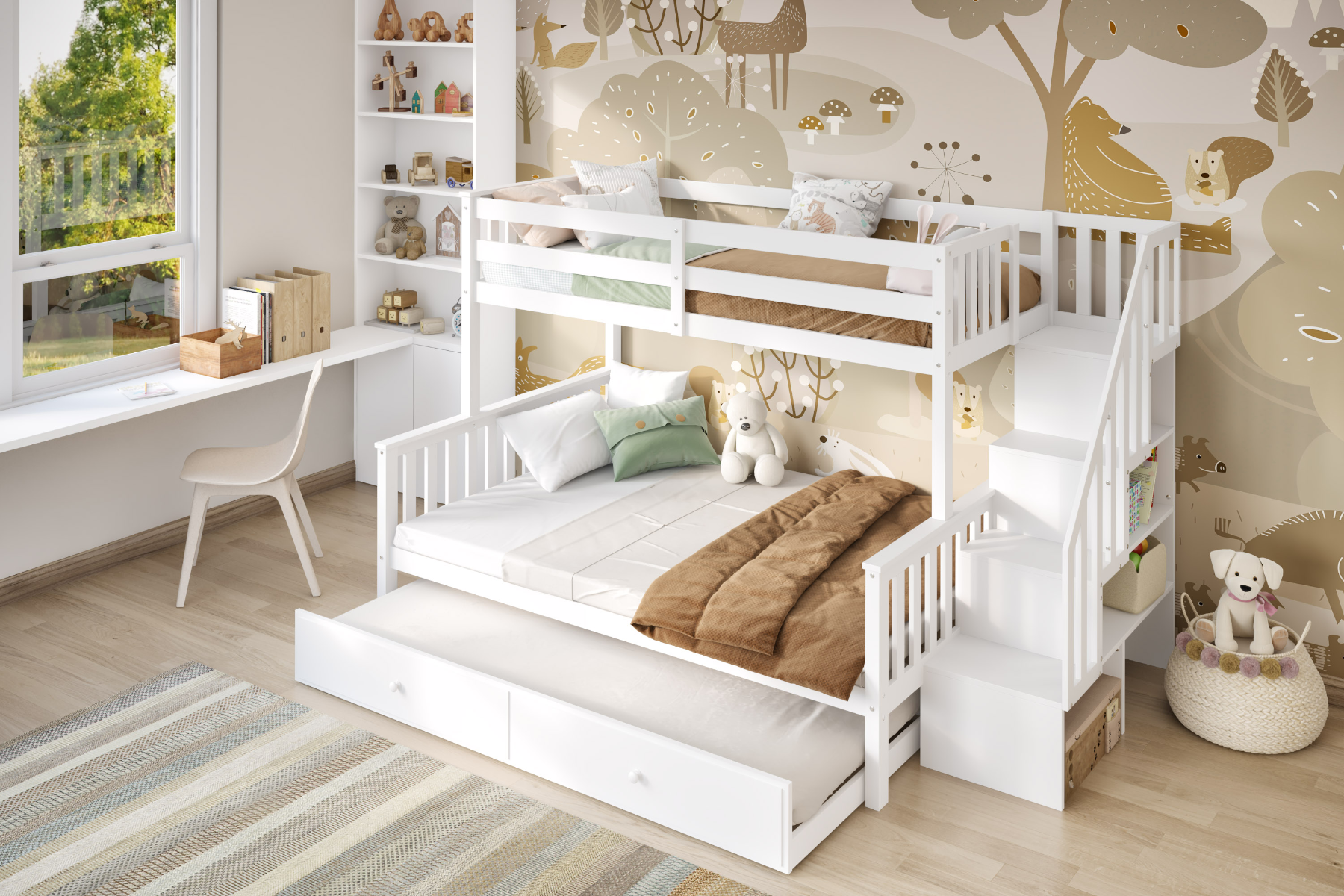 Flair Tag Triple Staircase Bunk Bed with Trundle