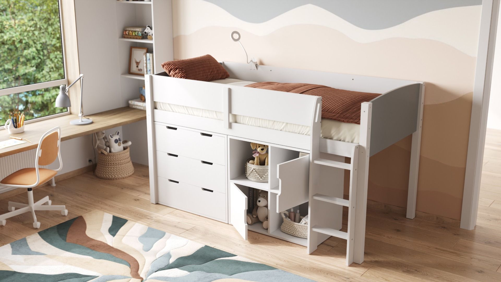 Flair Loop Mid Sleeper Bed Full Storage Set With Doors
