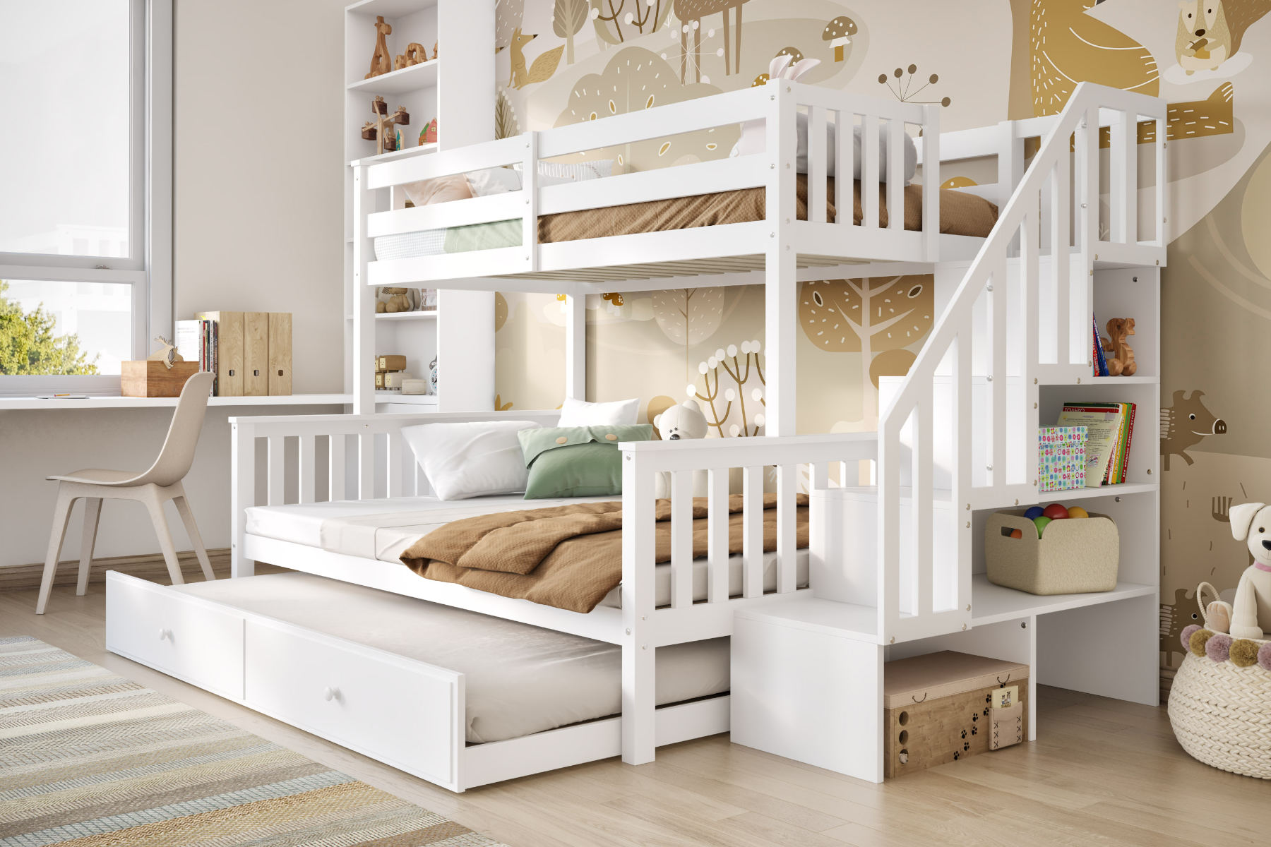 Flair Tag Triple Staircase Bunk Bed with Trundle