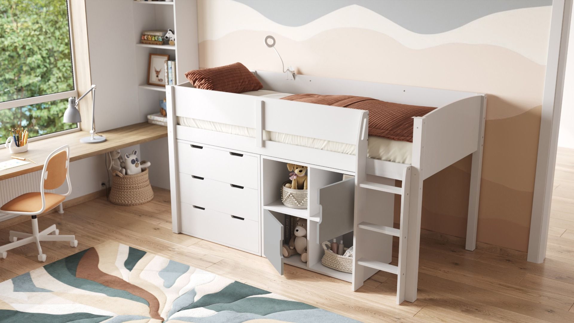 Flair Loop Mid Sleeper Bed Full Storage Set With Doors
