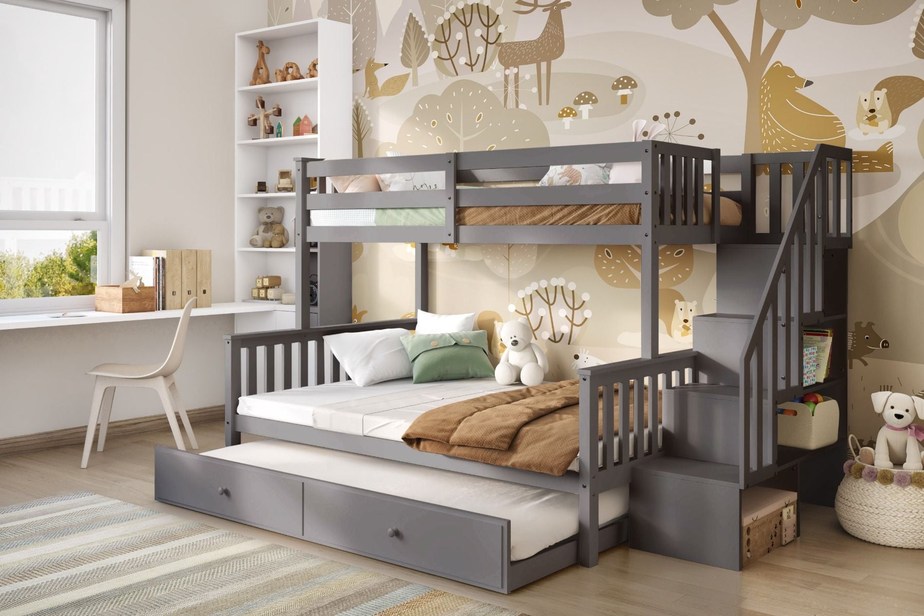 Flair Tag Triple Staircase Bunk Bed with Trundle