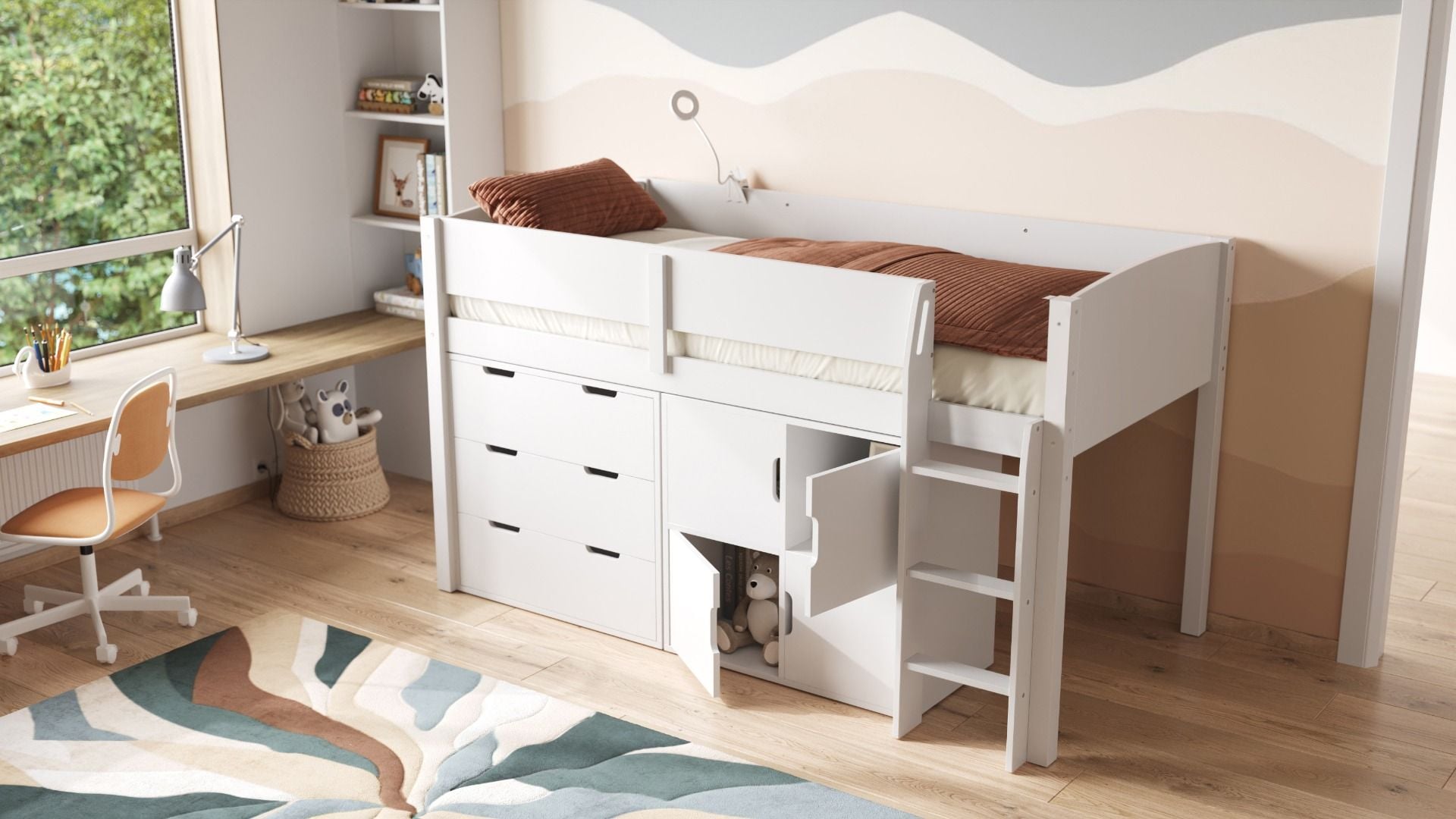 Flair Loop Mid Sleeper Bed Full Storage Set With Doors