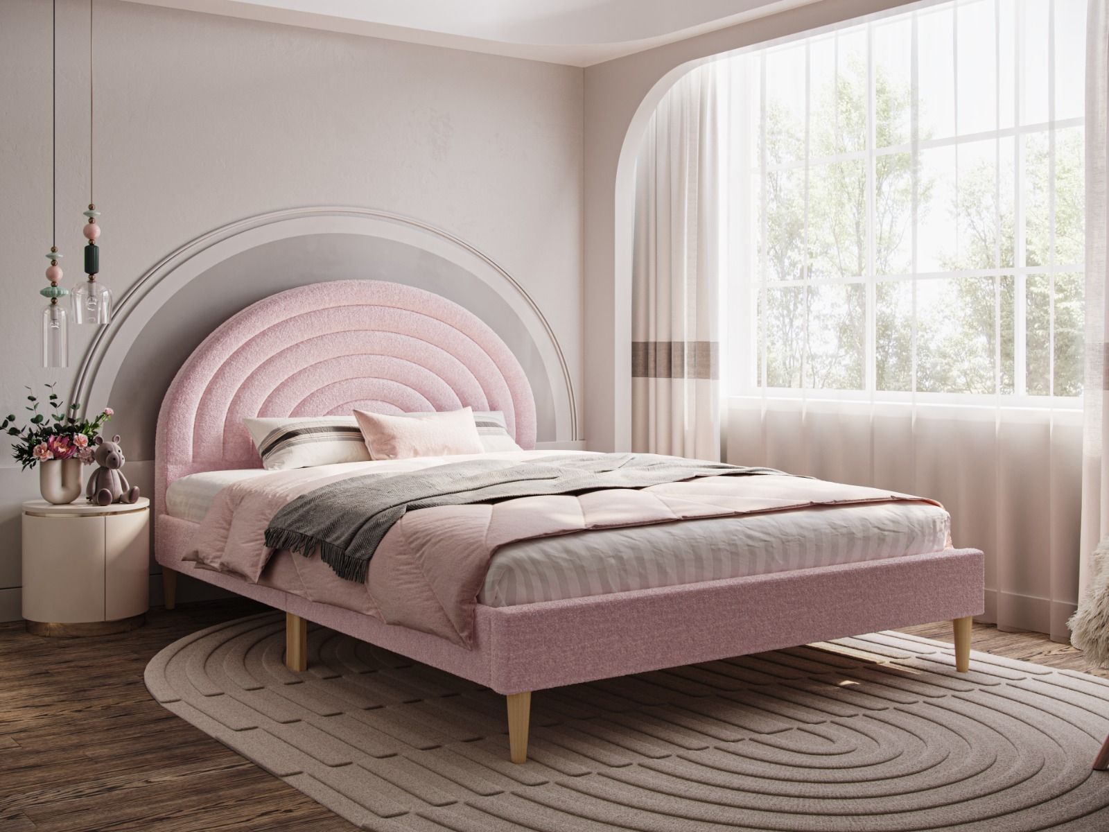 Flair Ava Double Boucle Bed Frame Pink