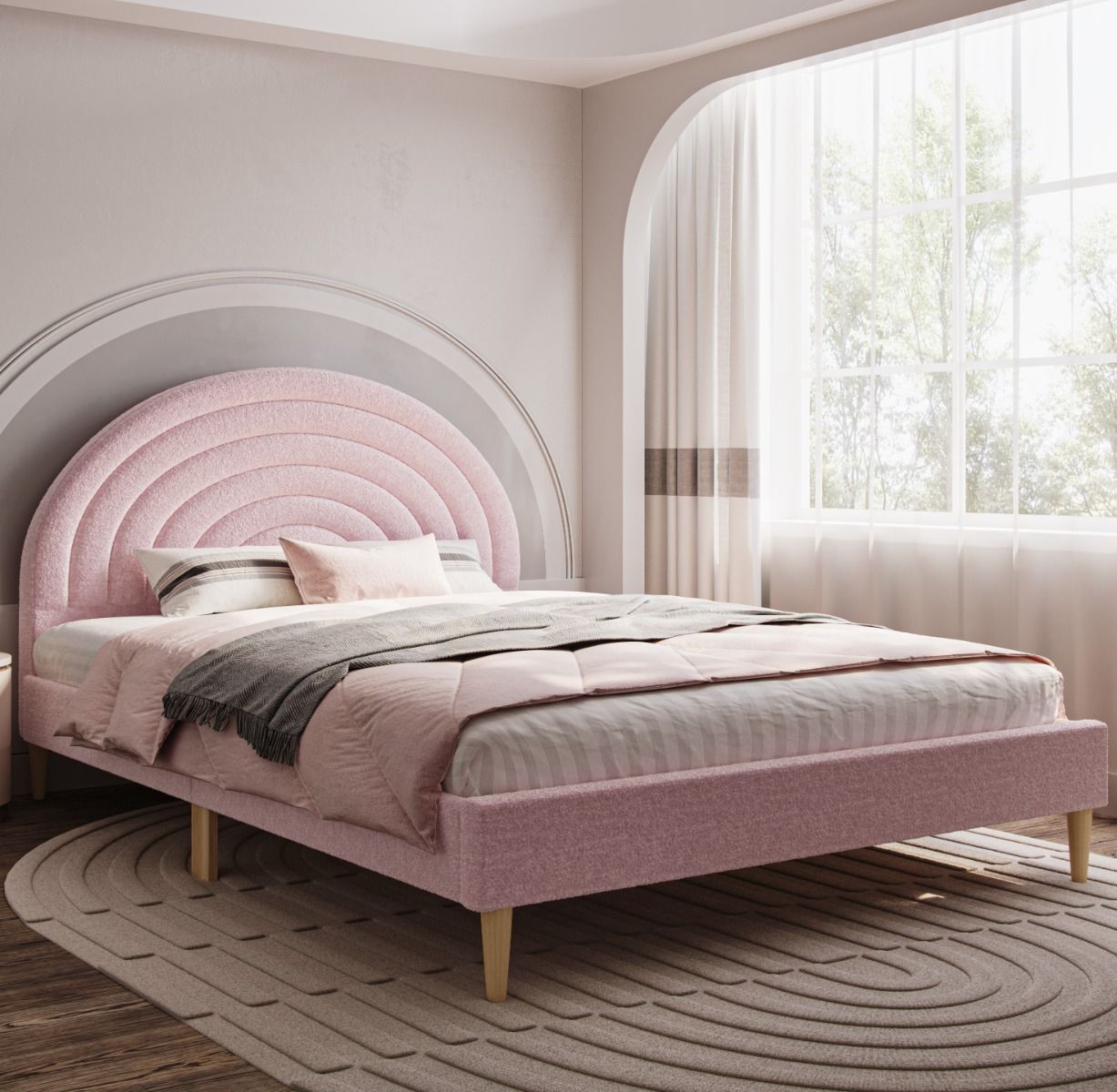 Flair Ava Double Boucle Bed Frame Pink