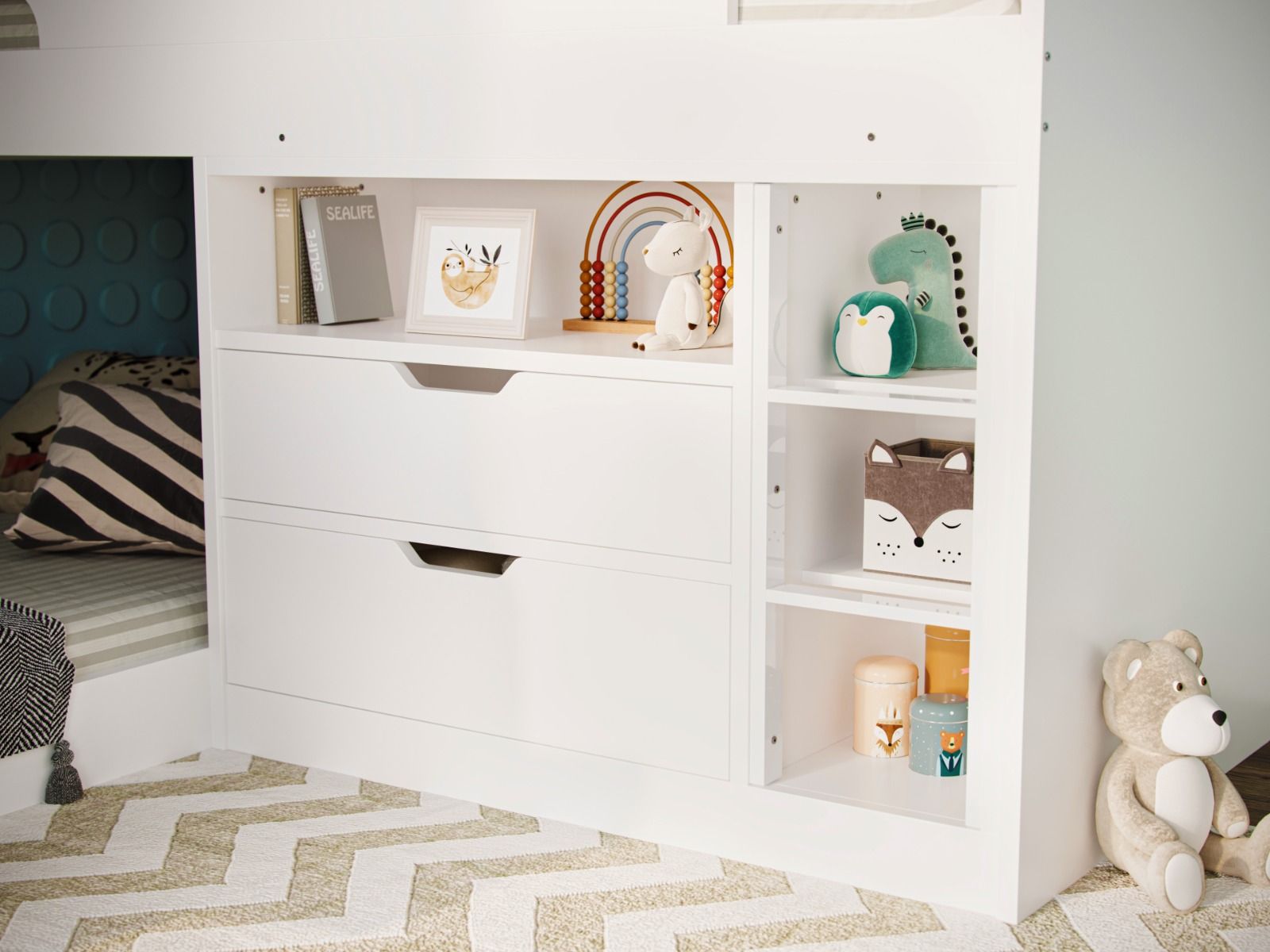 Flair Oscar Staircase Triple Bunk Bed with Storage White