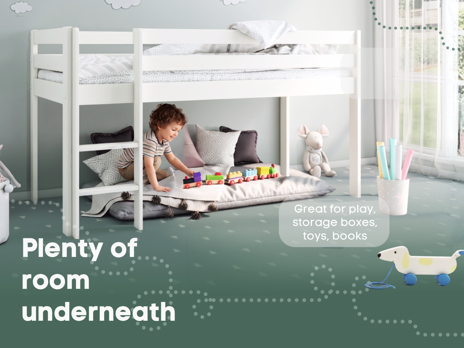 Noomi Nora Mid Sleeper Cabin Bed with 6 Drawers White Solid Wood (FSC-Certified)