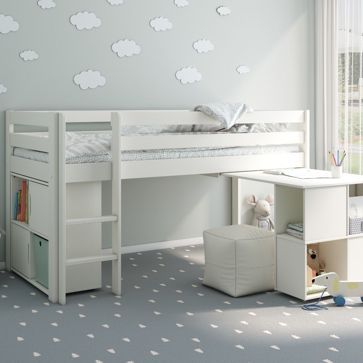 Noomi Nora Mid Sleeper Craft Cabin White Solid Wood (FSC-Certified)