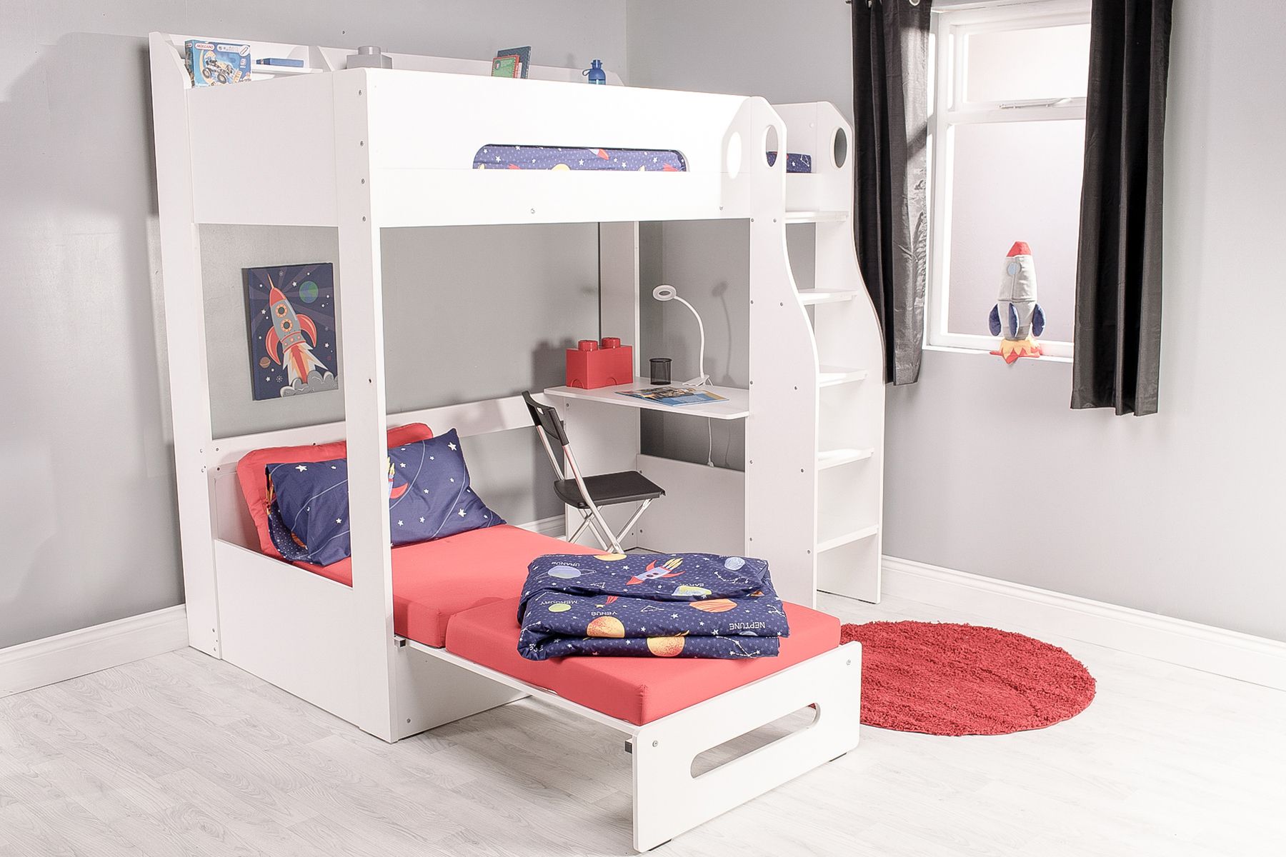 Flair Cosmic Futon High Sleeper with Desk White