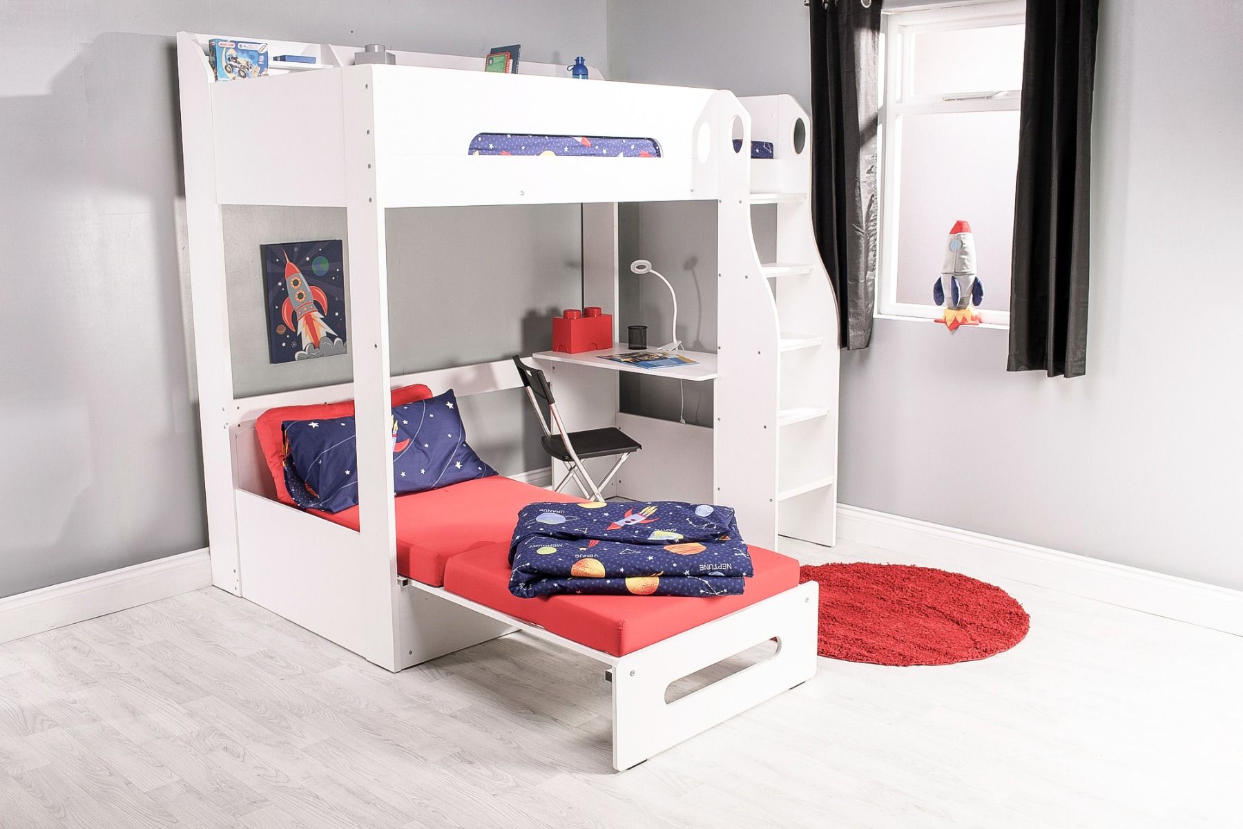 Flair Cosmic Futon High Sleeper with Desk White