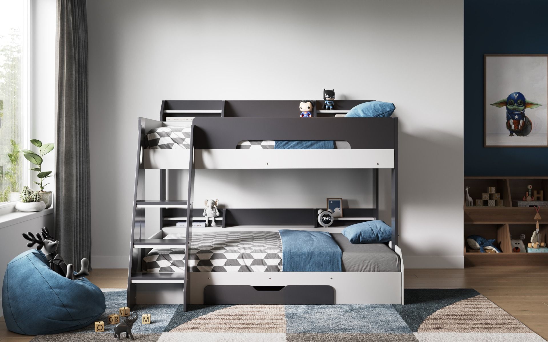 Flair Flick Triple Storage Bunk Bed Grey