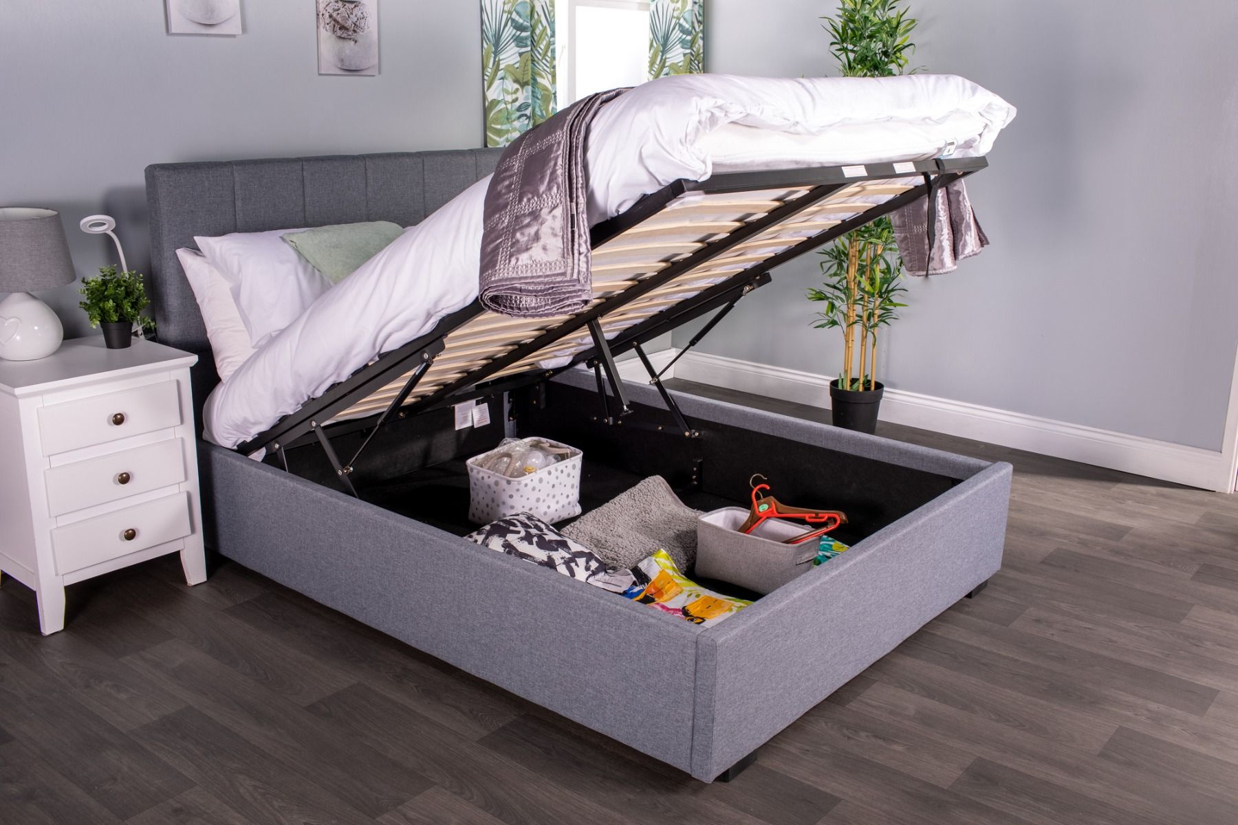 Flair Waltz Fabric Ottoman Bed Grey