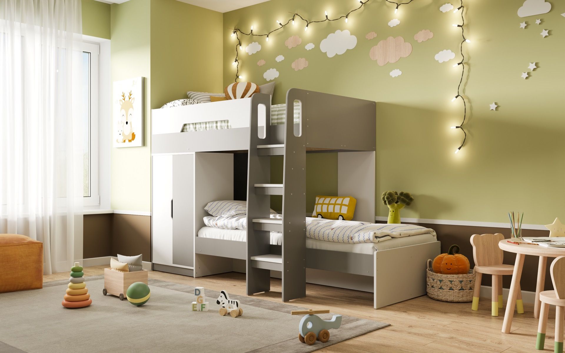 Flair Benito Bunk Bed with Wardrobe White & Grey