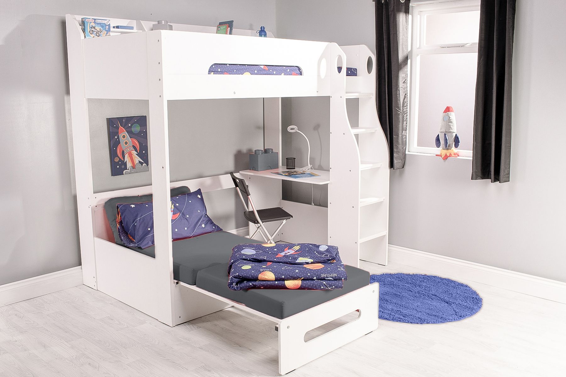 Flair Cosmic Futon High Sleeper with Desk White