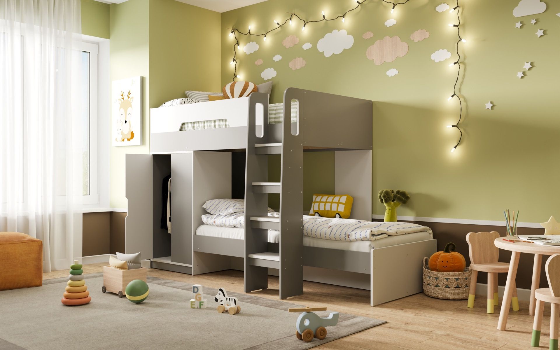 Flair Benito Bunk Bed with Wardrobe White & Grey