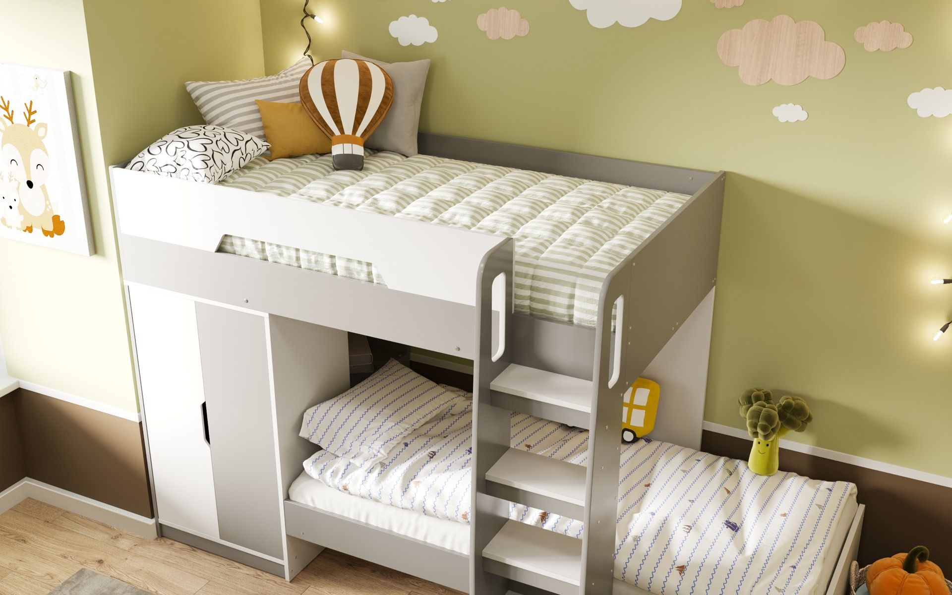 Flair Benito Bunk Bed with Wardrobe White & Grey