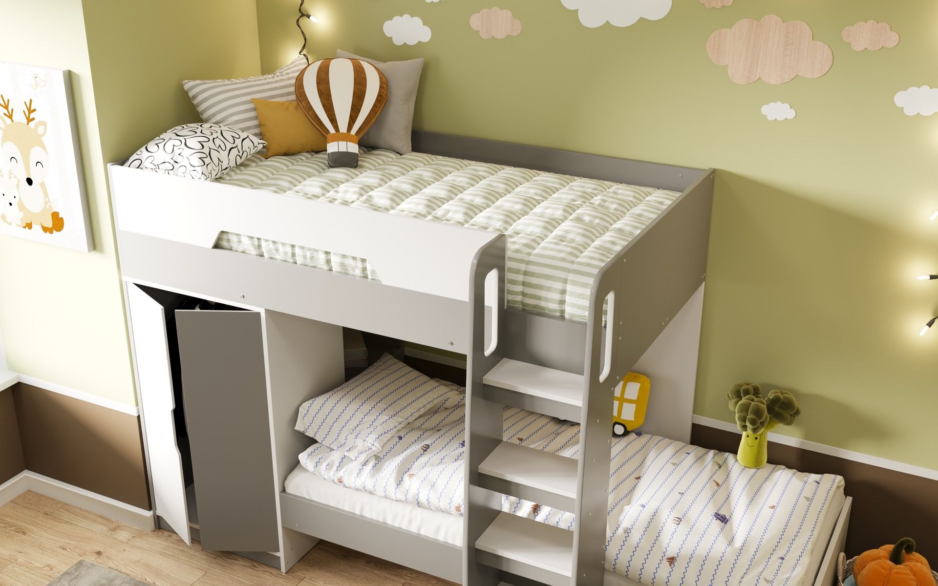 Flair Benito Bunk Bed with Wardrobe White & Grey