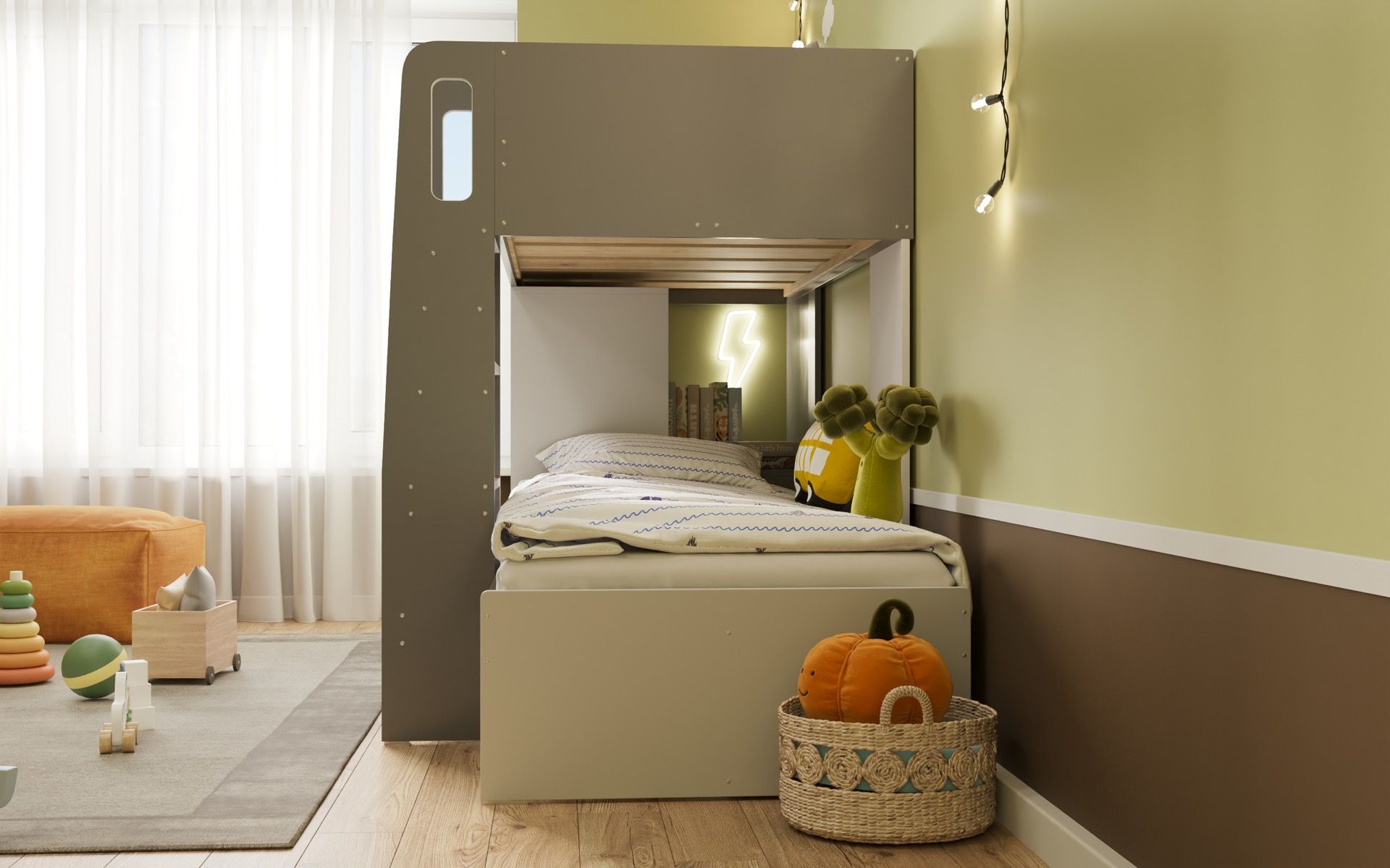 Flair Benito Bunk Bed with Wardrobe White & Grey