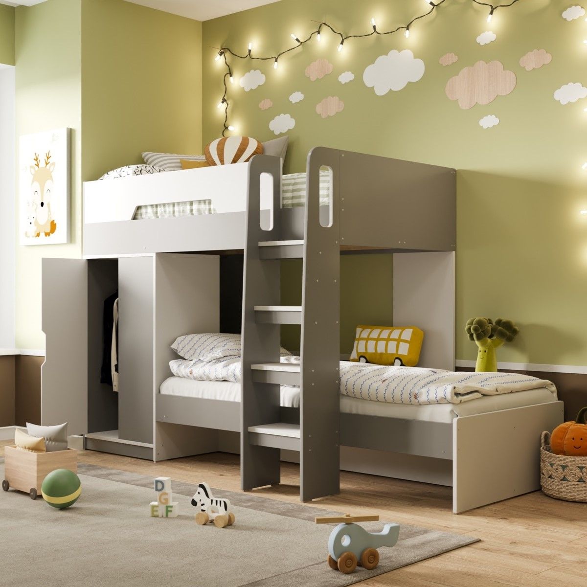 Flair Benito Bunk Bed with Wardrobe White & Grey