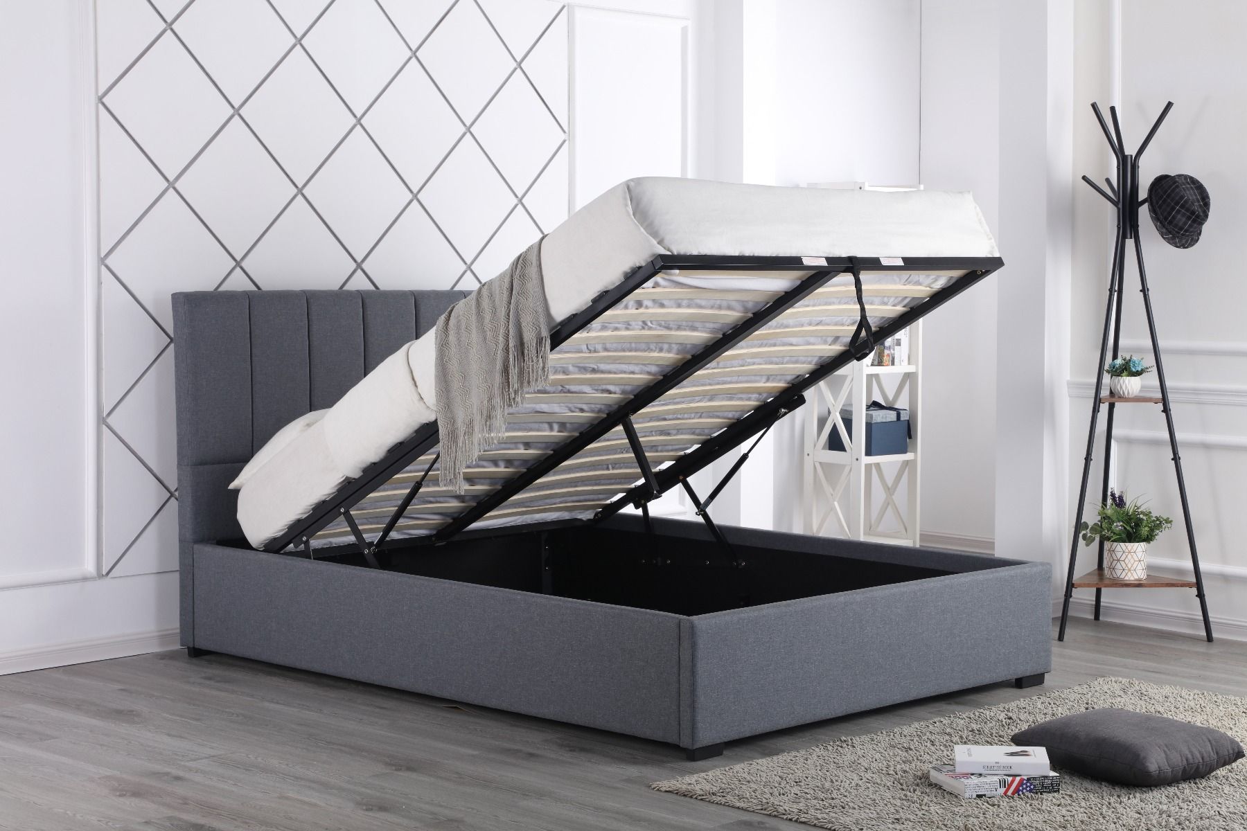 Flair Waltz Fabric Ottoman Bed Grey