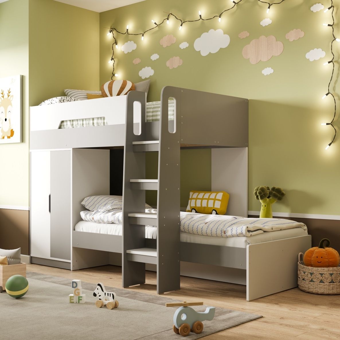 Flair Benito Bunk Bed with Wardrobe White & Grey