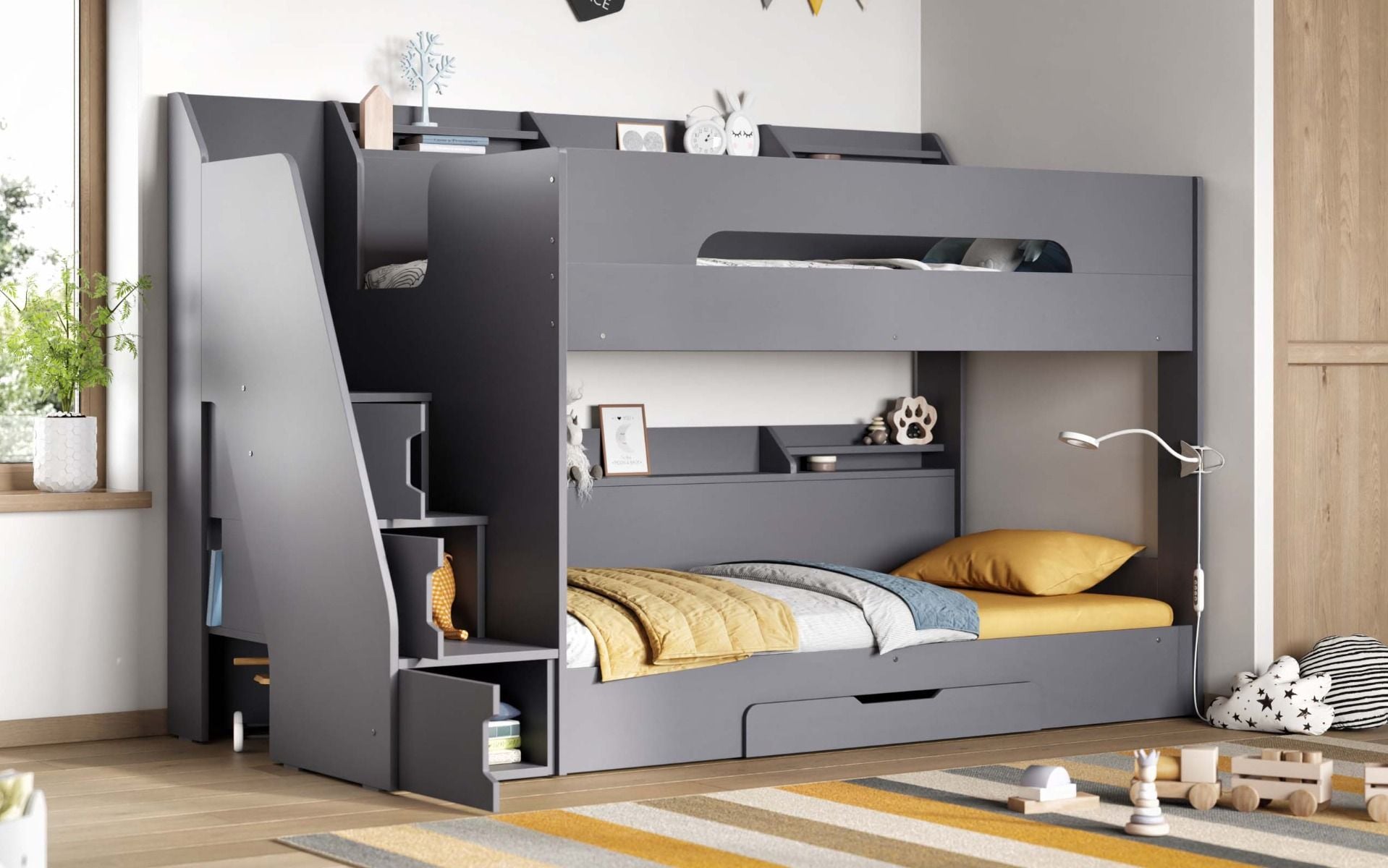 Flair Slick Staircase Bunk Bed with Storage Grey