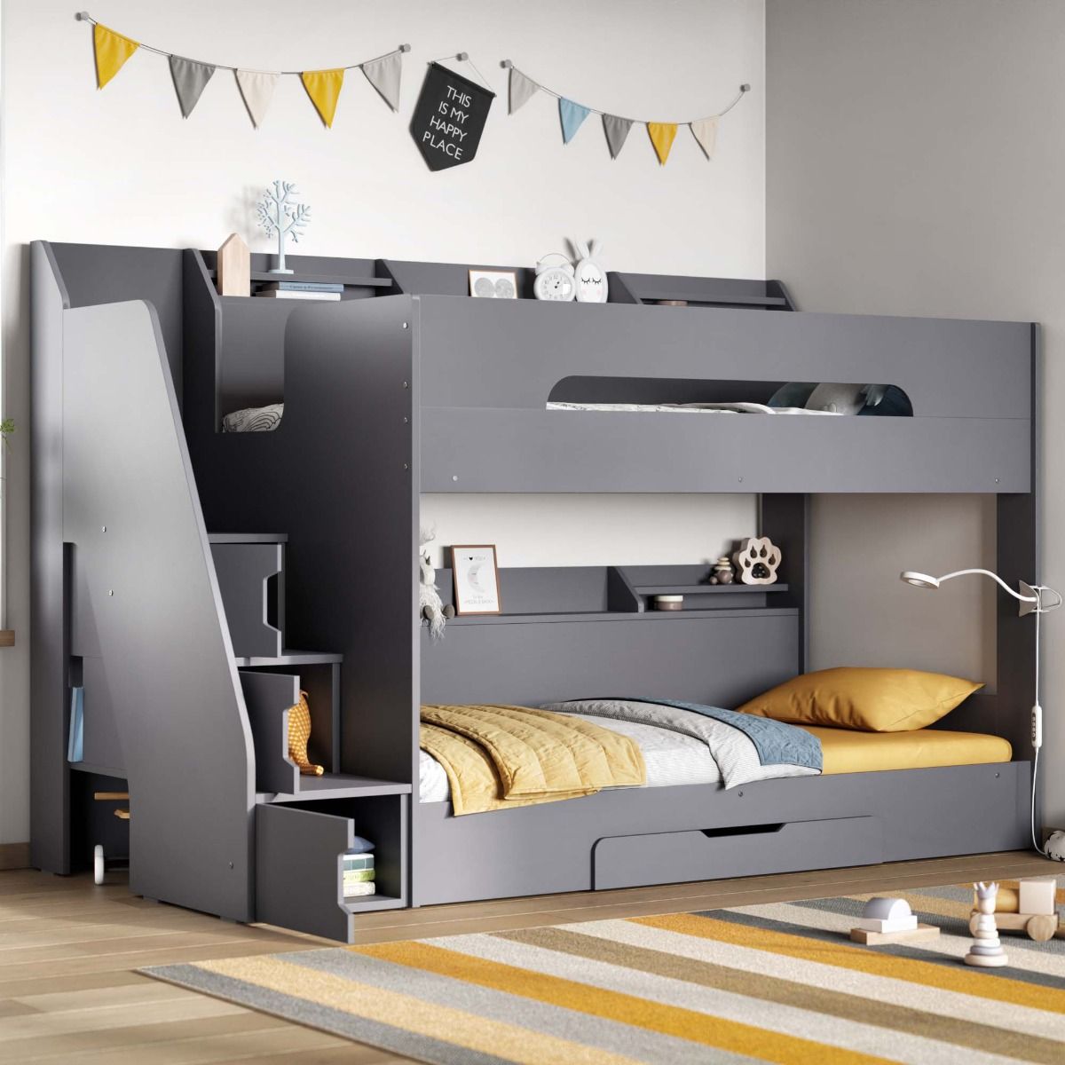 Flair Slick Staircase Bunk Bed with Storage Grey