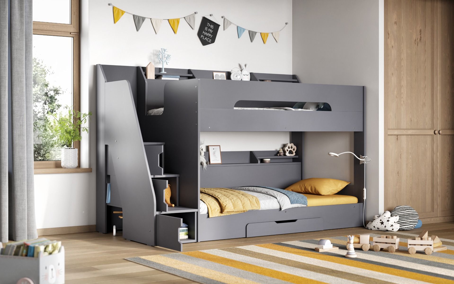 Flair Slick Staircase Bunk Bed with Storage Grey
