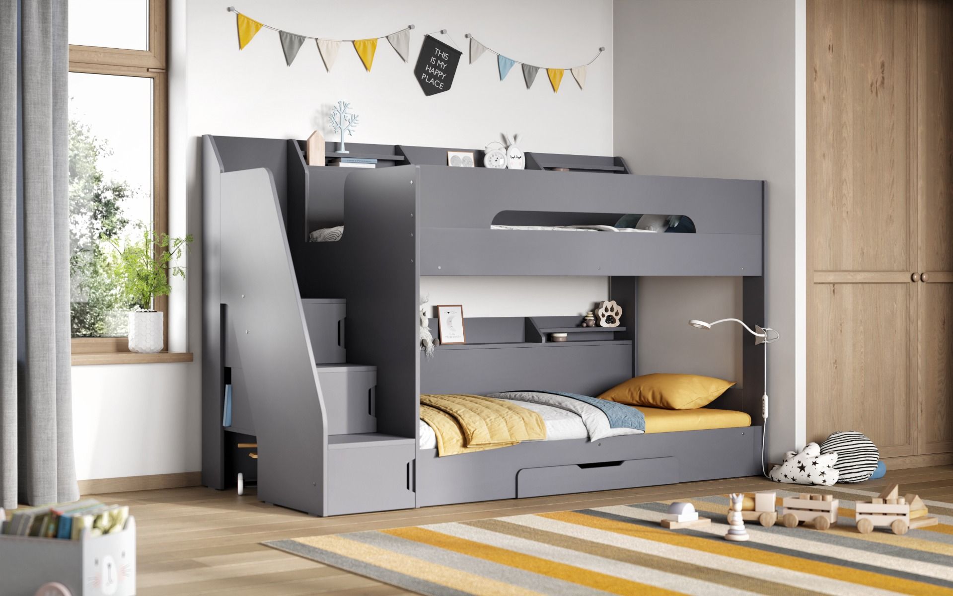 Flair Slick Staircase Bunk Bed with Storage Grey