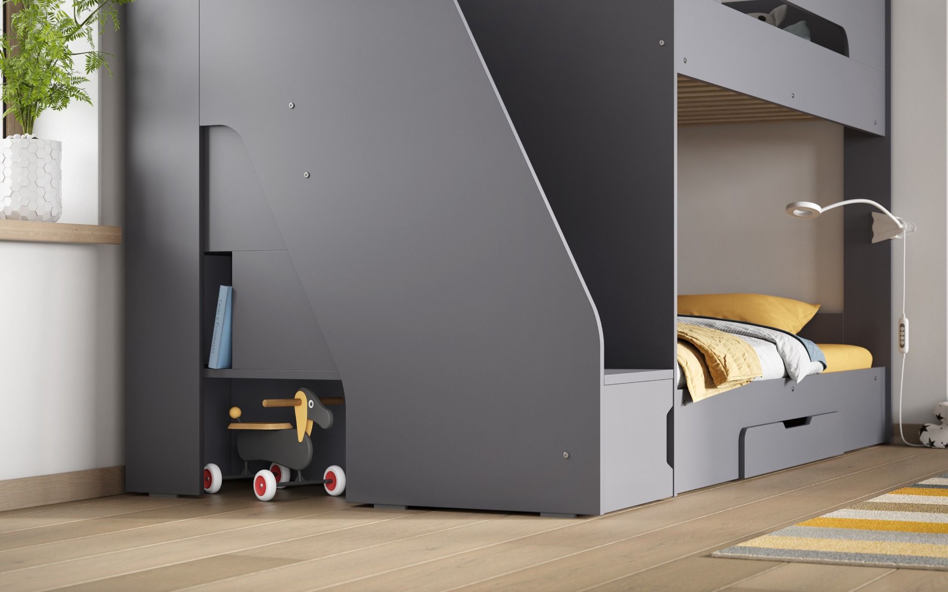 Flair Slick Staircase Bunk Bed with Storage Grey