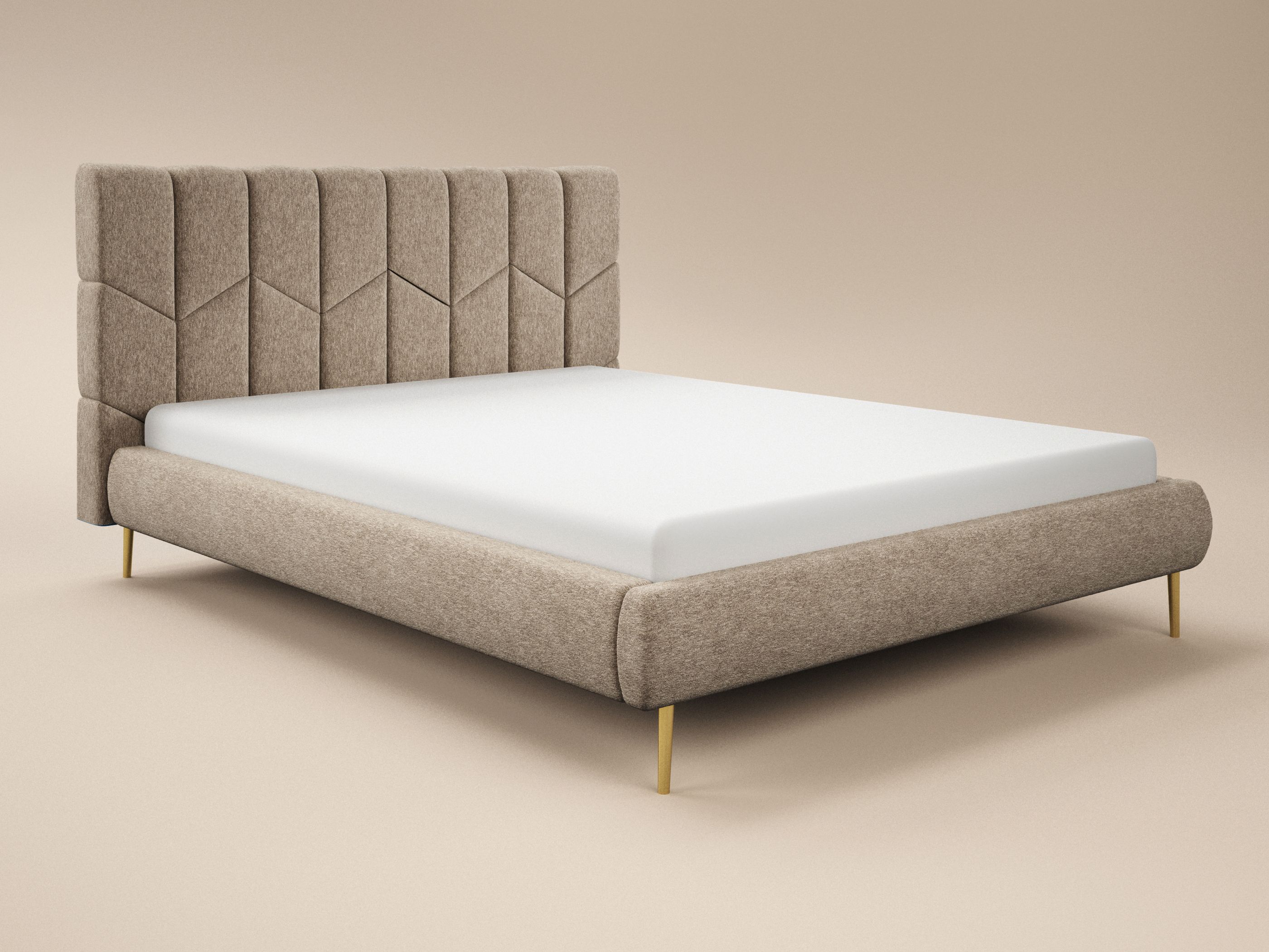 SOLACE+CO Isabela Chenille Upholstered Bed Frame with Chevron Headboard