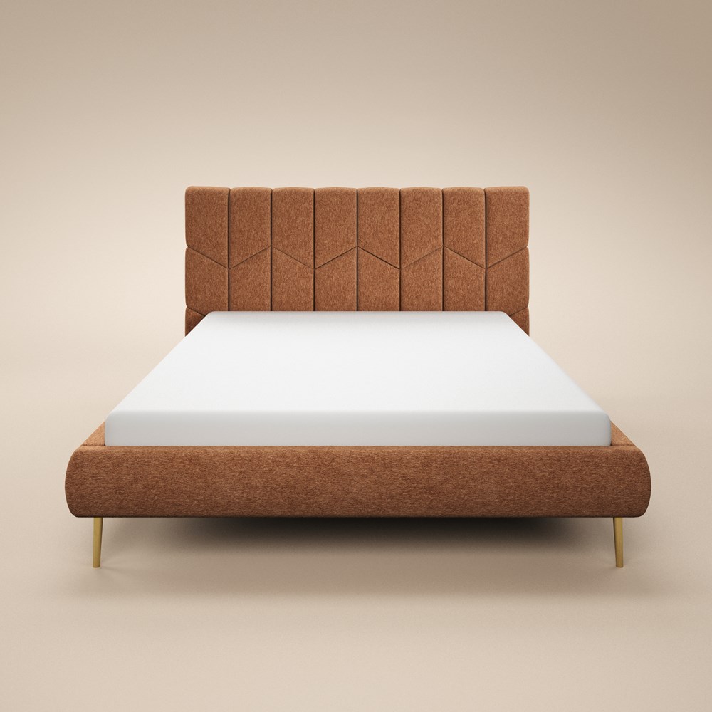 SOLACE+CO Isabela Chenille Upholstered Bed Frame with Chevron Headboard