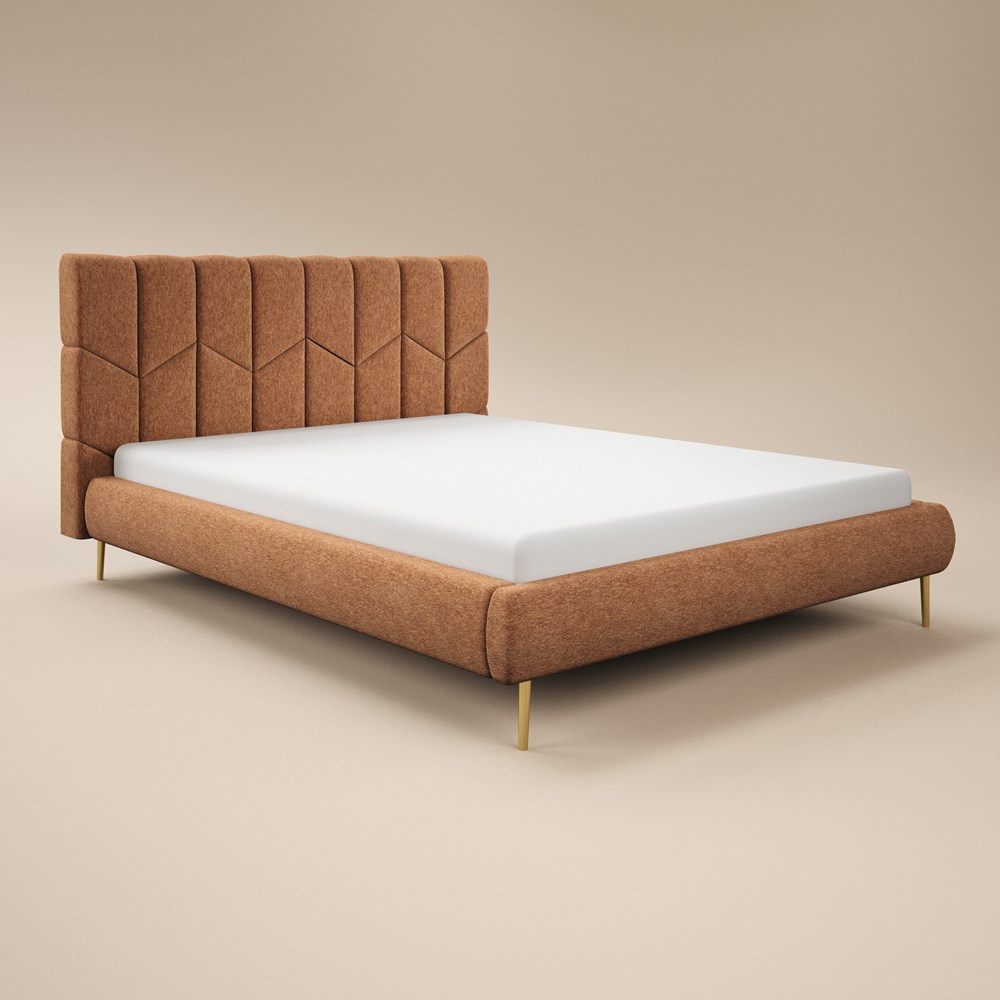 SOLACE+CO Isabela Chenille Upholstered Bed Frame with Chevron Headboard