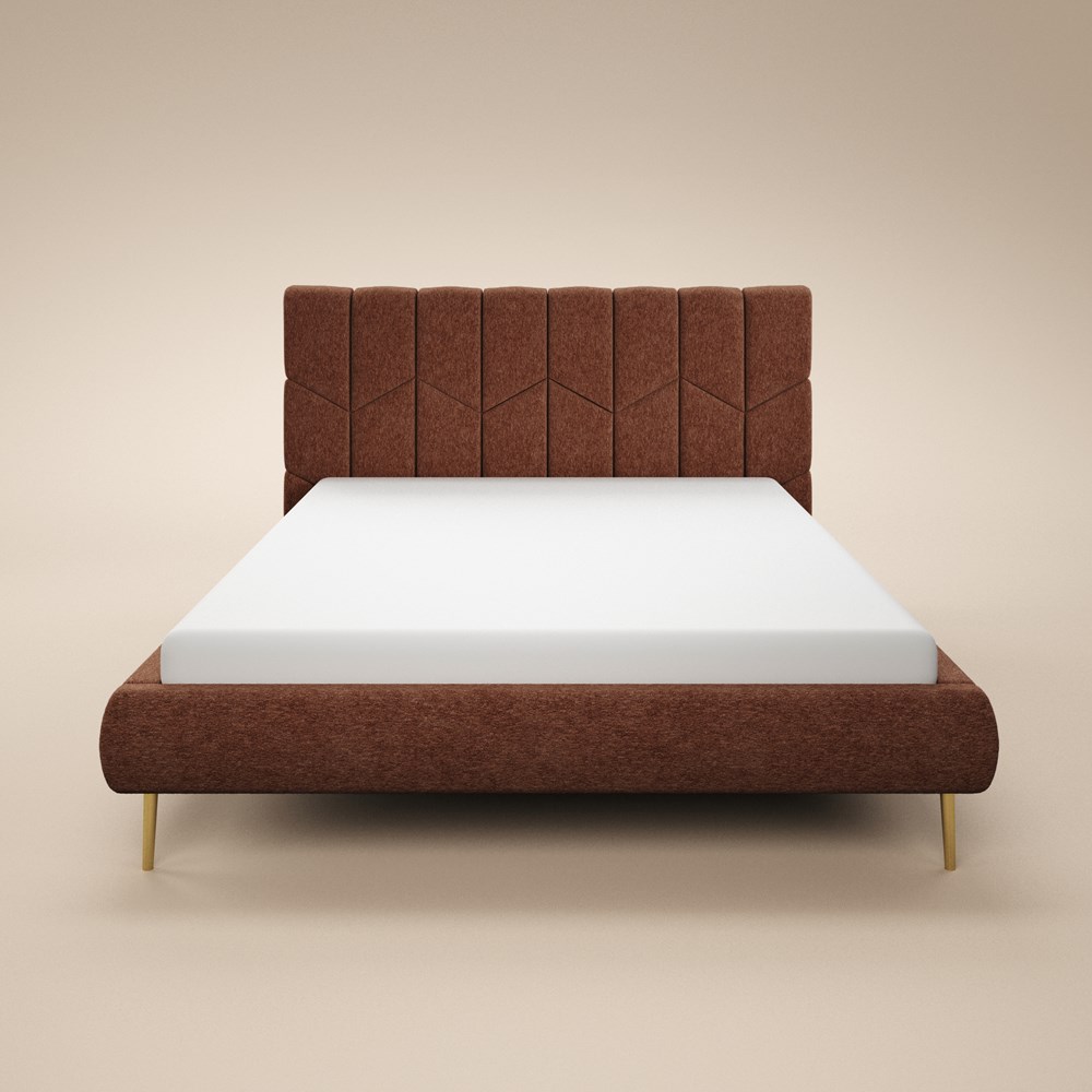 SOLACE+CO Isabela Chenille Upholstered Bed Frame with Chevron Headboard