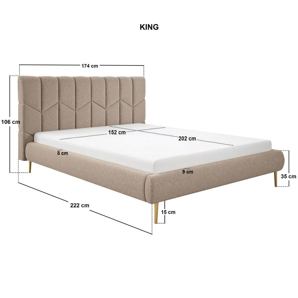 SOLACE+CO Isabela Chenille Upholstered Bed Frame with Chevron Headboard