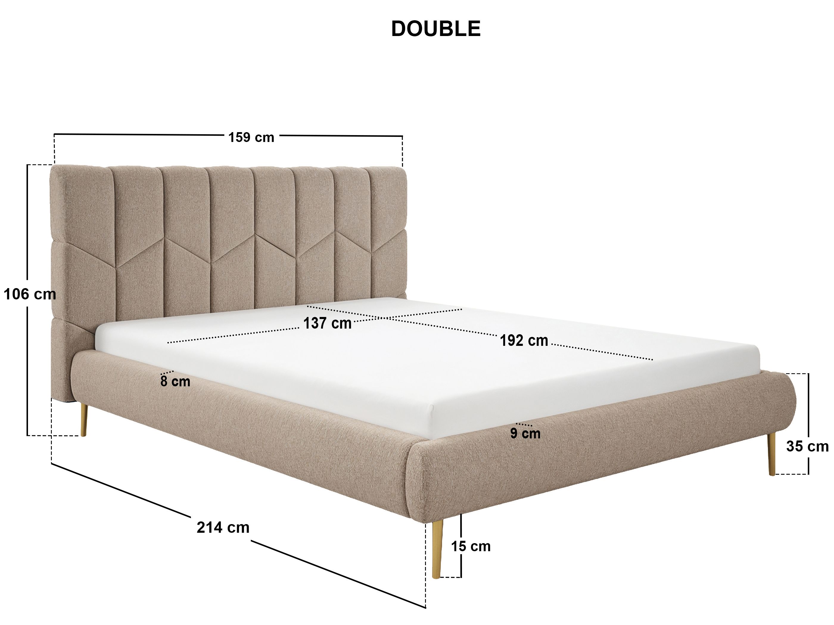 SOLACE+CO Isabela Chenille Upholstered Bed Frame with Chevron Headboard
