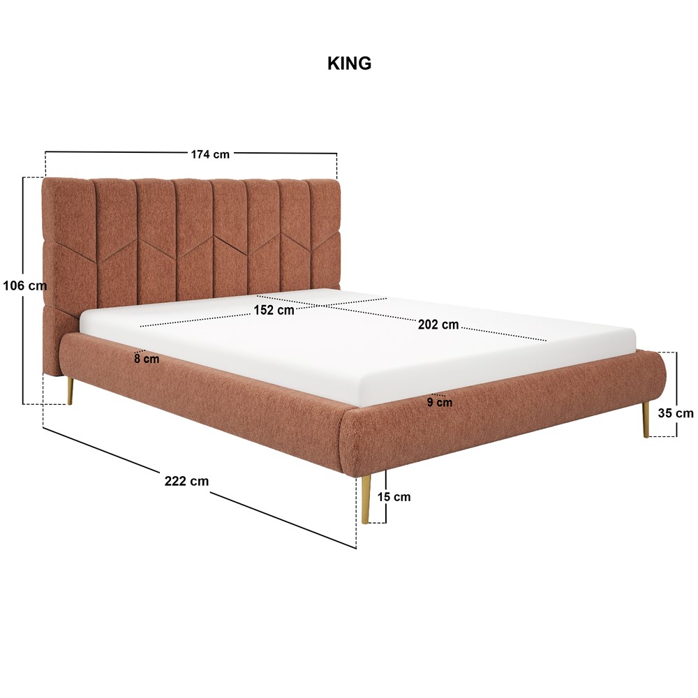 SOLACE+CO Isabela Chenille Upholstered Bed Frame with Chevron Headboard
