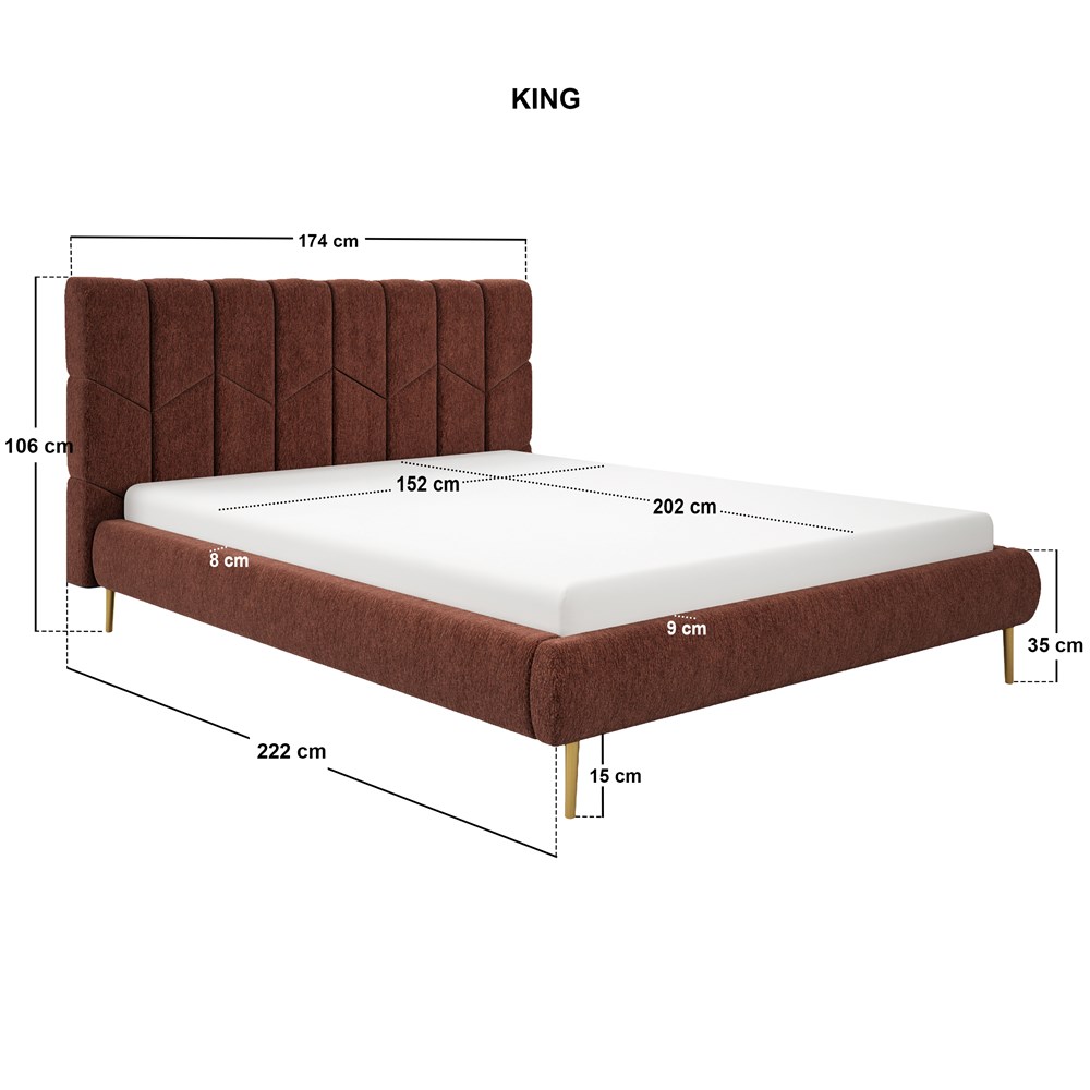 SOLACE+CO Isabela Chenille Upholstered Bed Frame with Chevron Headboard