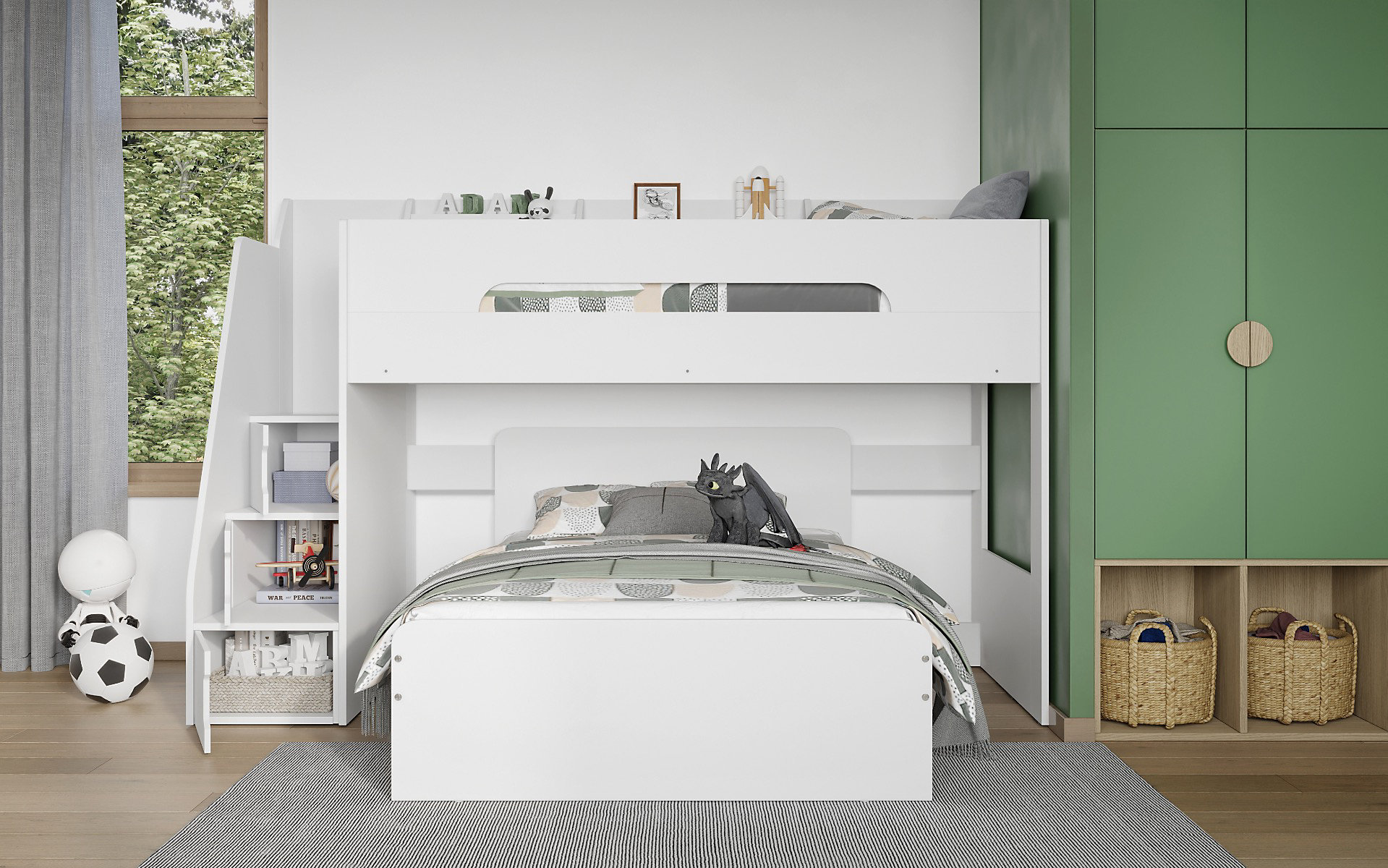 Flair Stepaside Staircase L Shaped Bunk Bed White