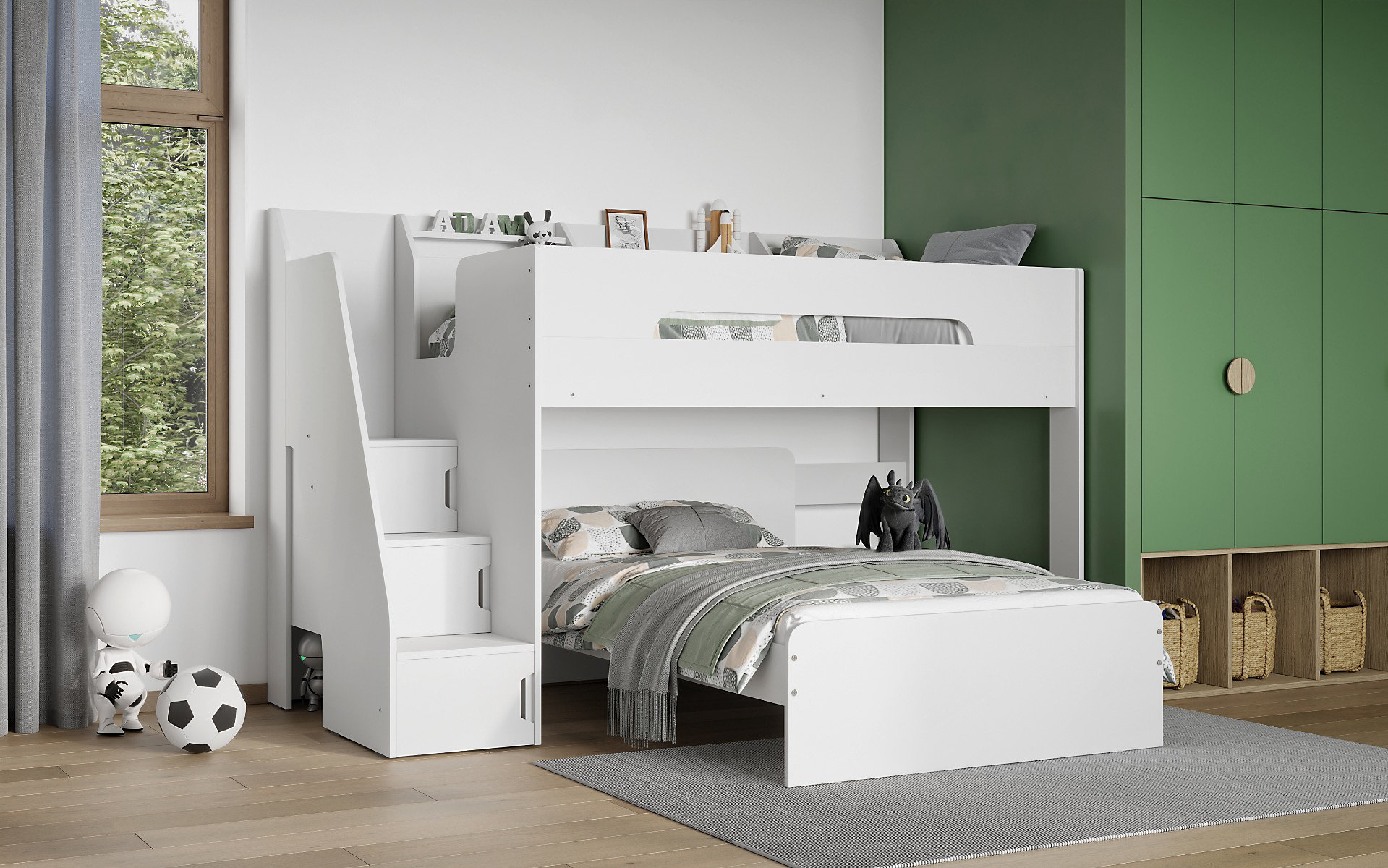 Flair Stepaside Staircase L Shaped Bunk Bed White
